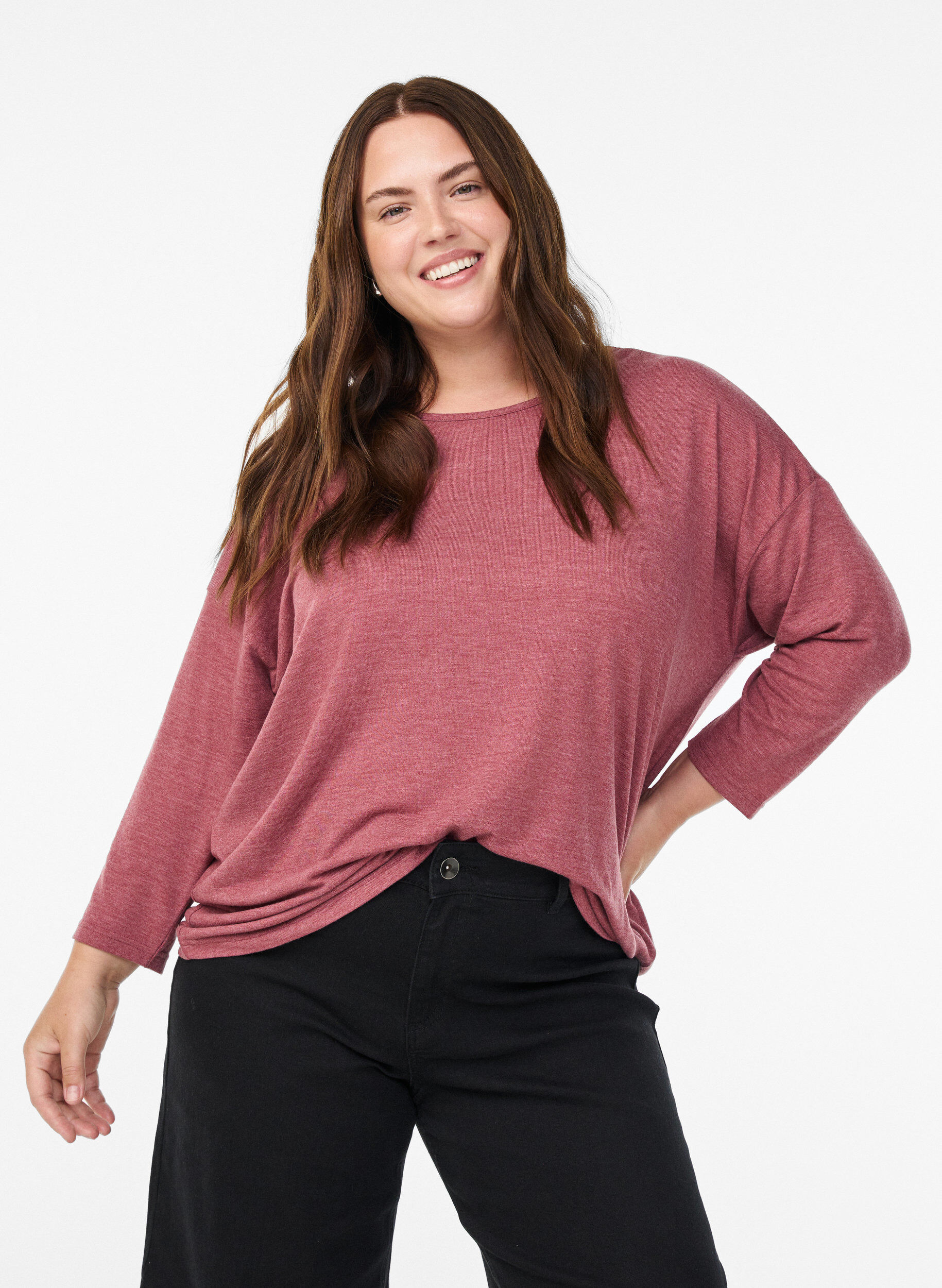 Zizzi Blouse en jersey avec manches 3/4, Rose poudr&eacute;e, Model image number 0