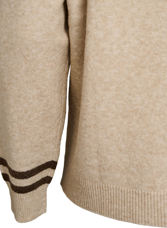 Pullover mit Logo und Kontraststreifen, Beige, Packshot image number 3