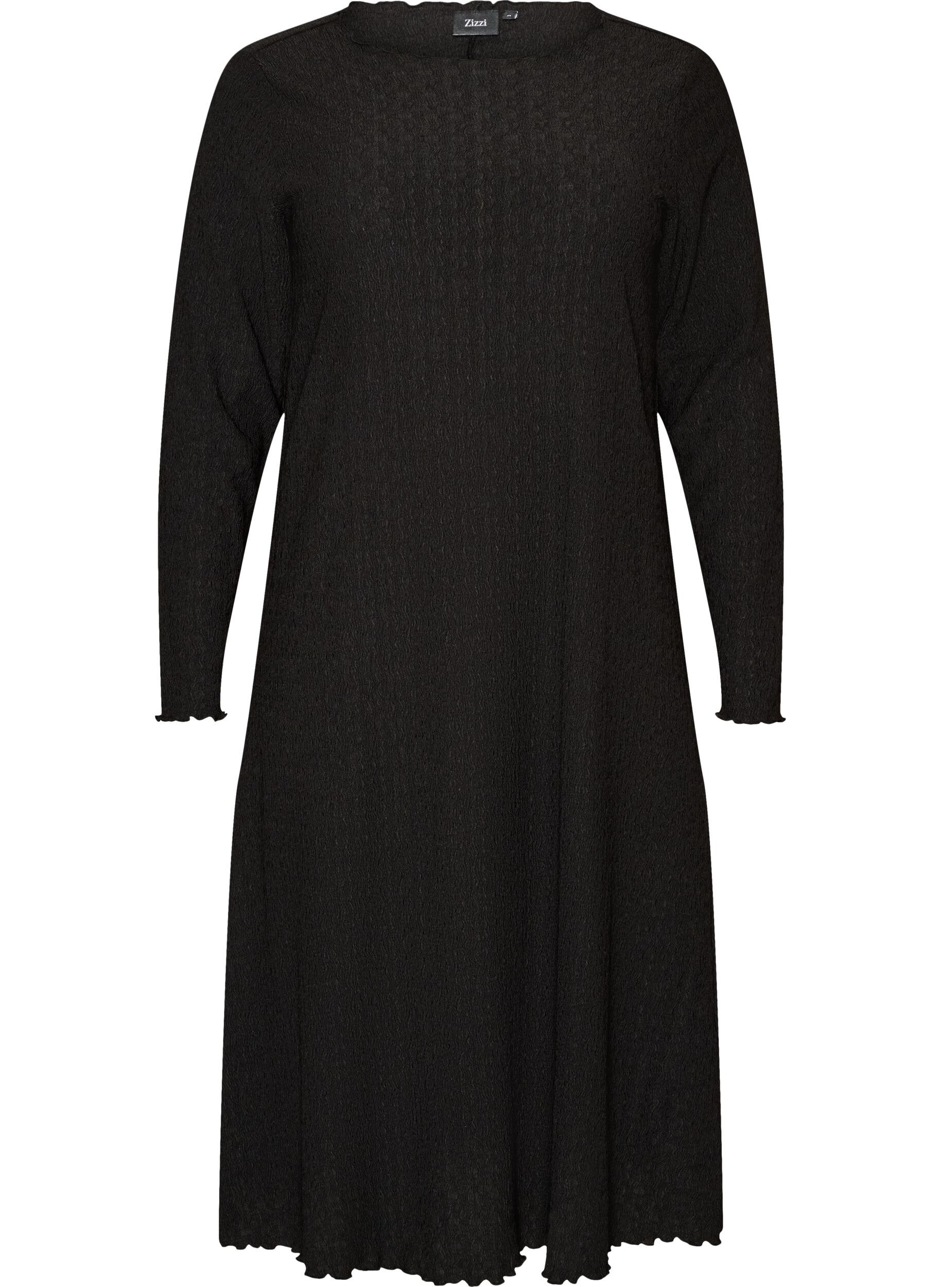 ZizziRobe midi avec une texture ondul&eacute;e et des manches longues, Noir, Packshot image number 0