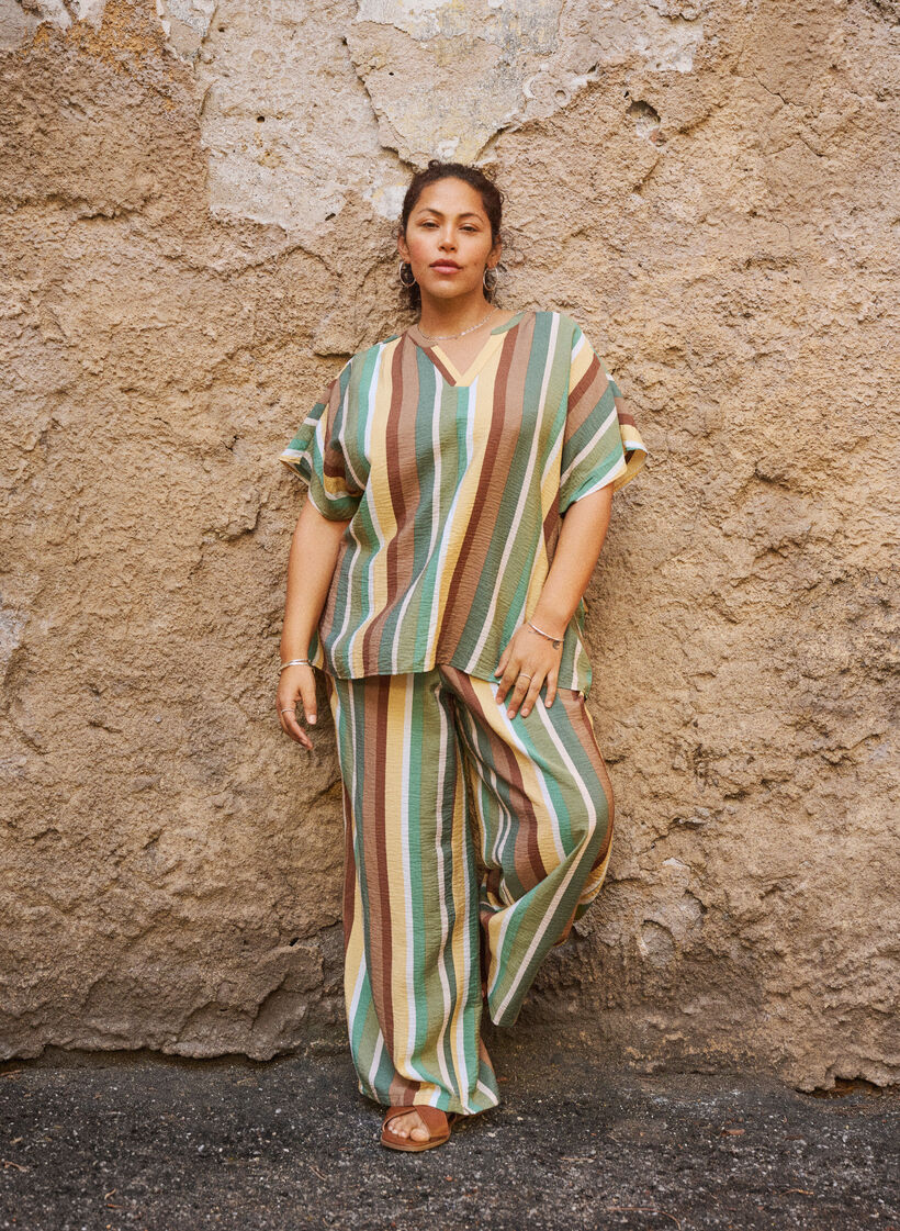 Pantalon ample en viscose avec des rayures, Marron, Image image number 0