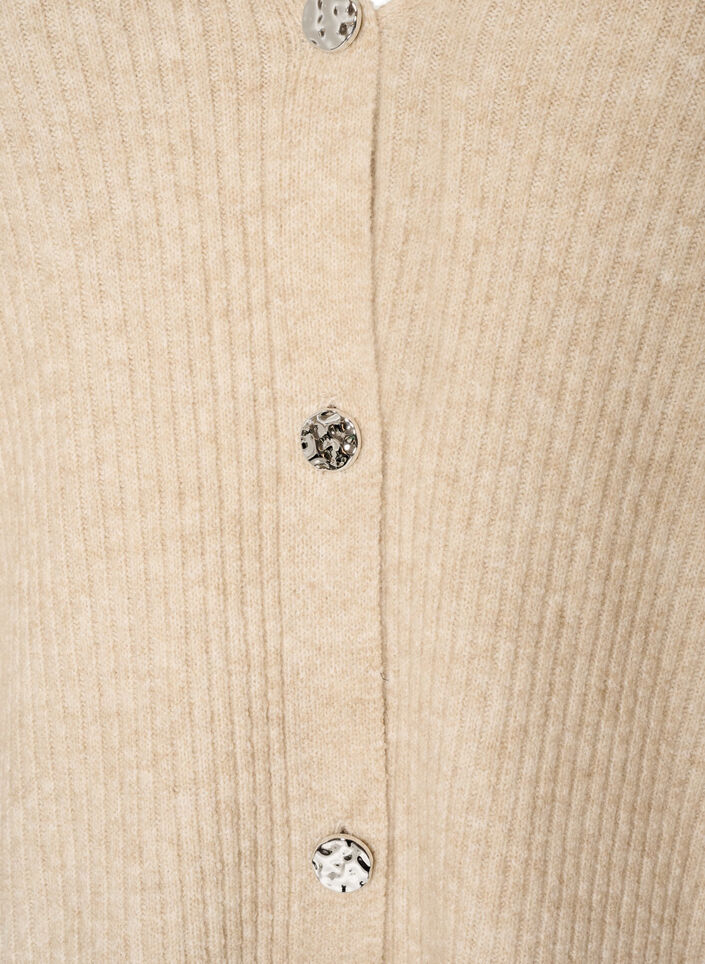 Cardigan avec col en V et texture c&ocirc;tel&eacute;e, Beige, Packshot image number 2
