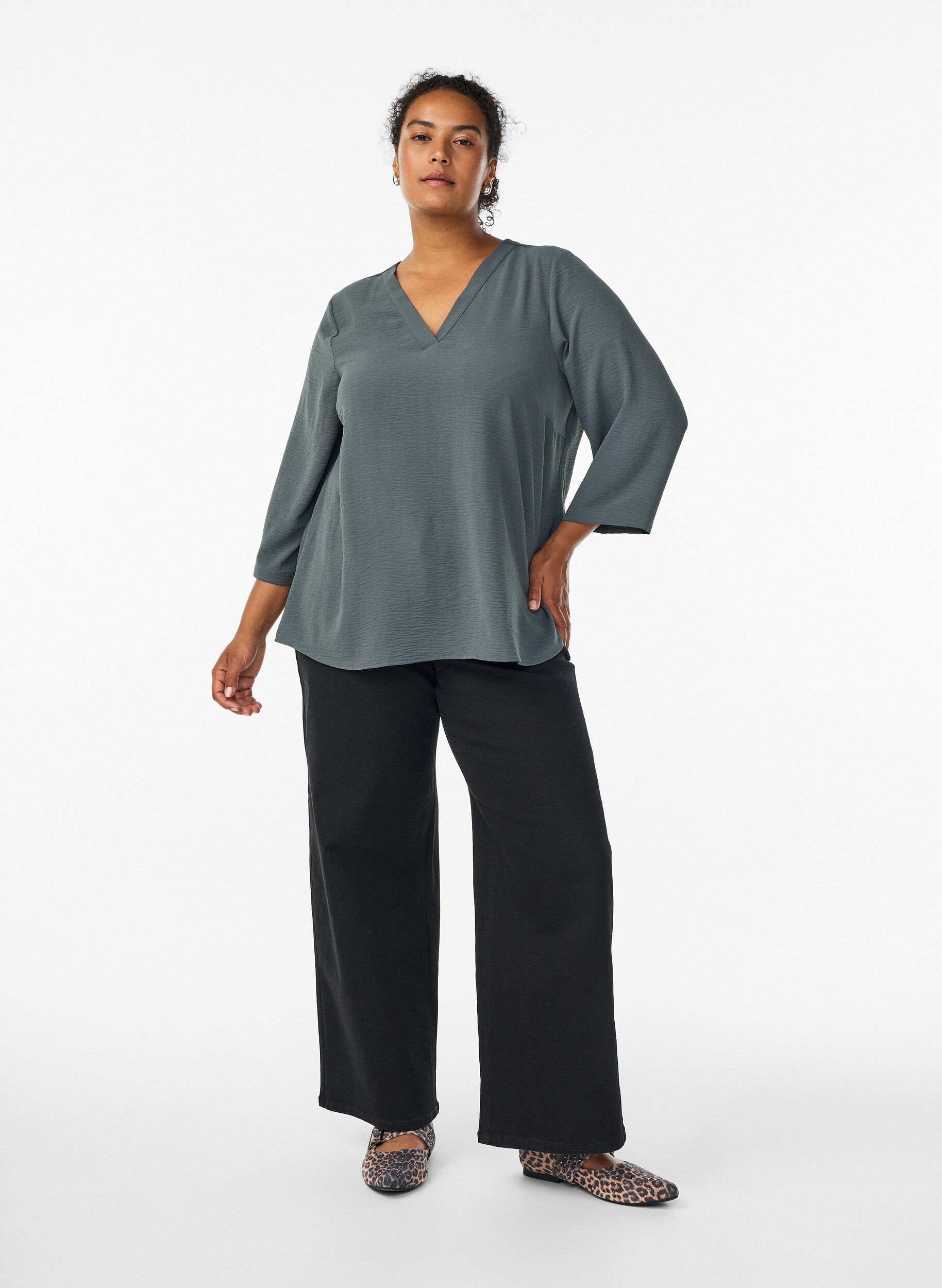 Zizzi Blouse &agrave; manches 3/4, Vert fonc&eacute;, Model image number 1