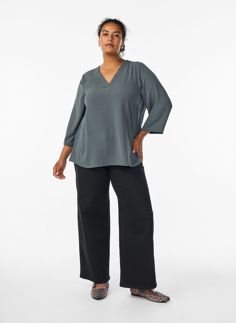 Blouse &agrave; manches 3/4, Vert fonc&eacute;, Model image number 1