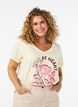 T-Shirt aus Baumwolle mit Frontprint und V-Ausschnitt, Beige, Model image number 0