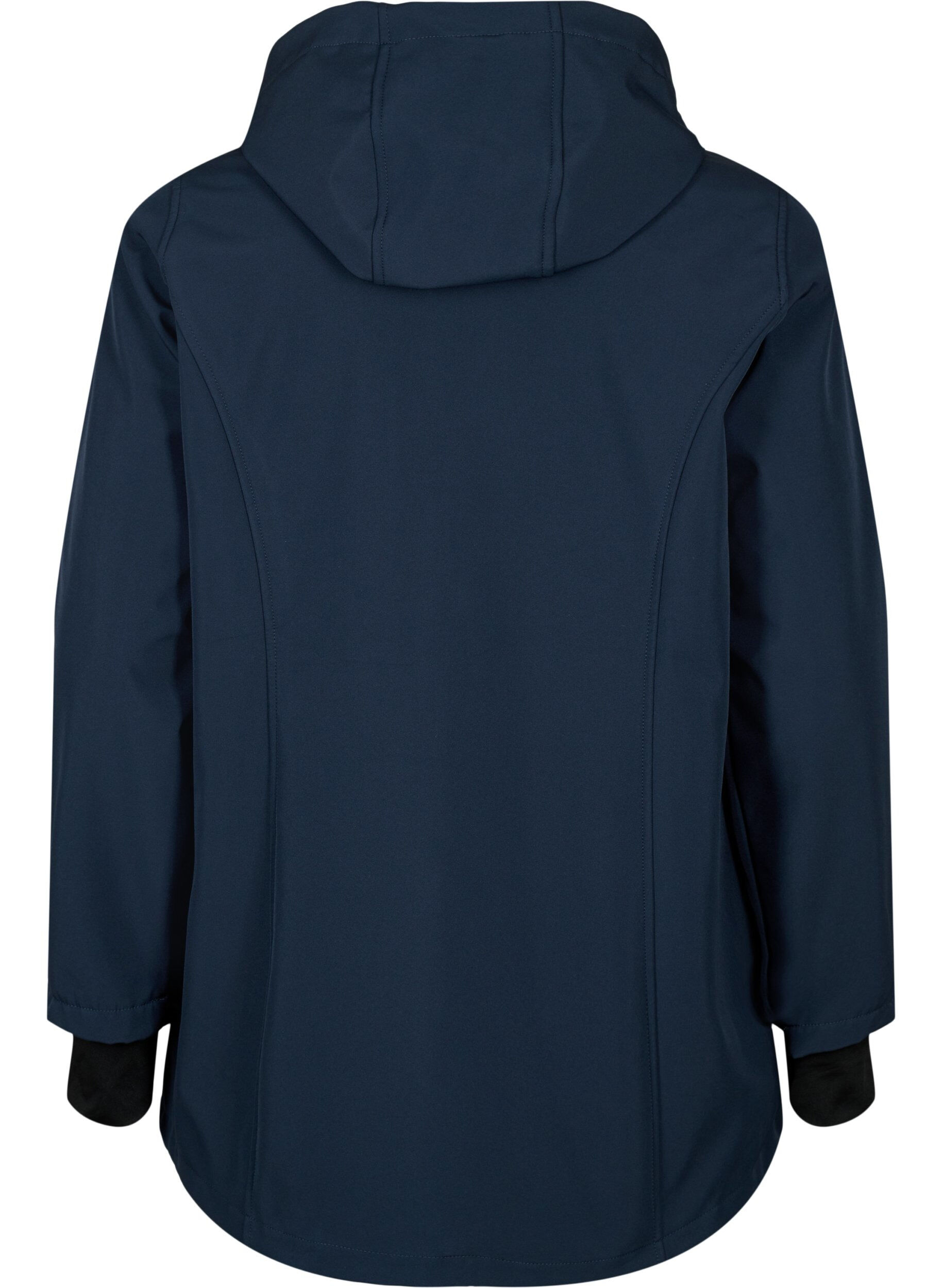 Zizzi Softshelljacke aus kurzem Schnitt mit abnehmbarer Kapuze, Blau, Packshot image number 1