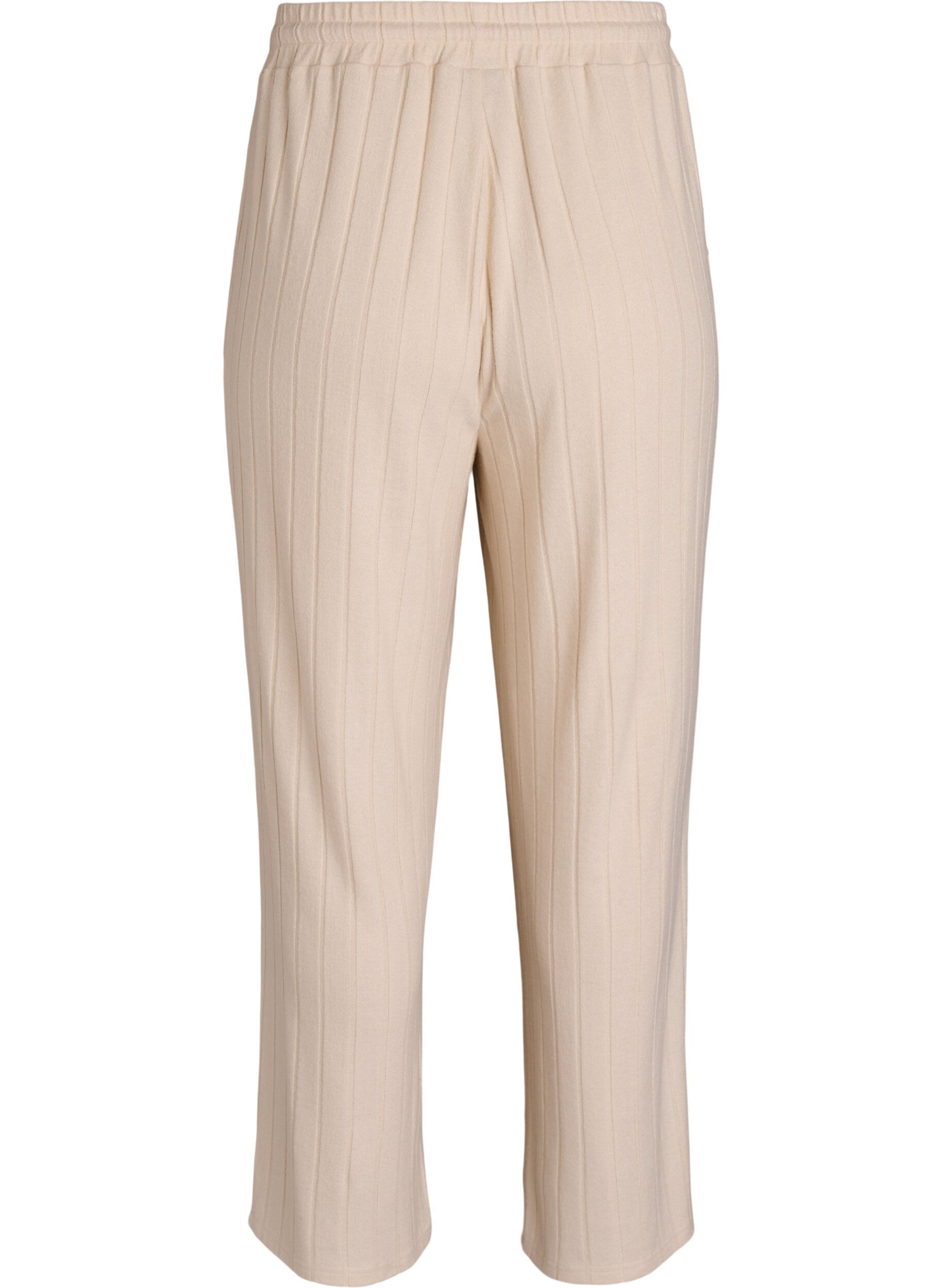 Zizzi Loungehose aus geripptem Jersey mit hoher Taille, Beige, Packshot image number 1