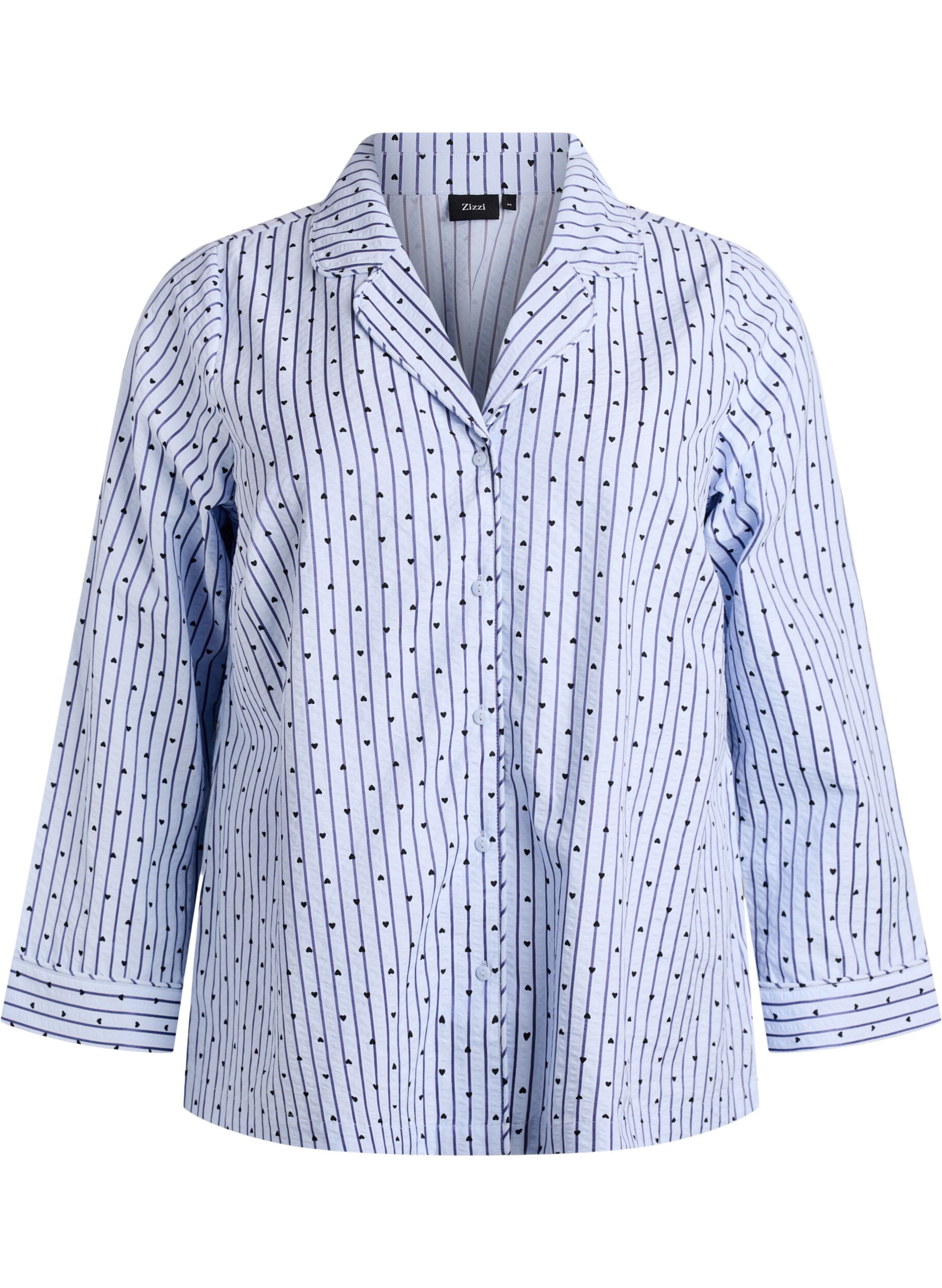 Zizzi Pyjamahemd aus Seersucker mit langen &Auml;rmeln, Blau, Packshot image number 0