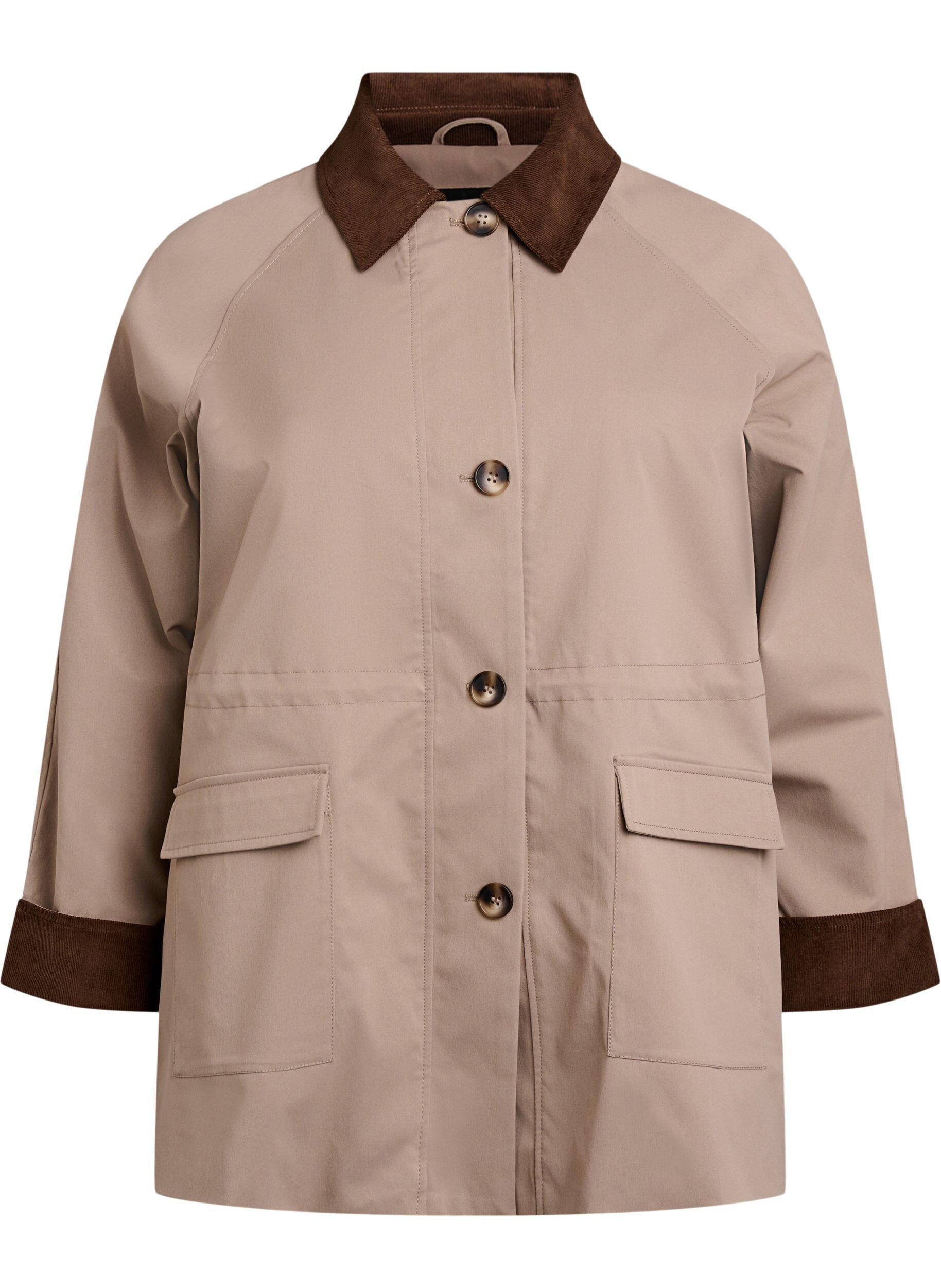 Zizzi Fr&uuml;hlingsjacke mit kontrastierenden Corddetails, Desert Taupe, Packshot image number 0