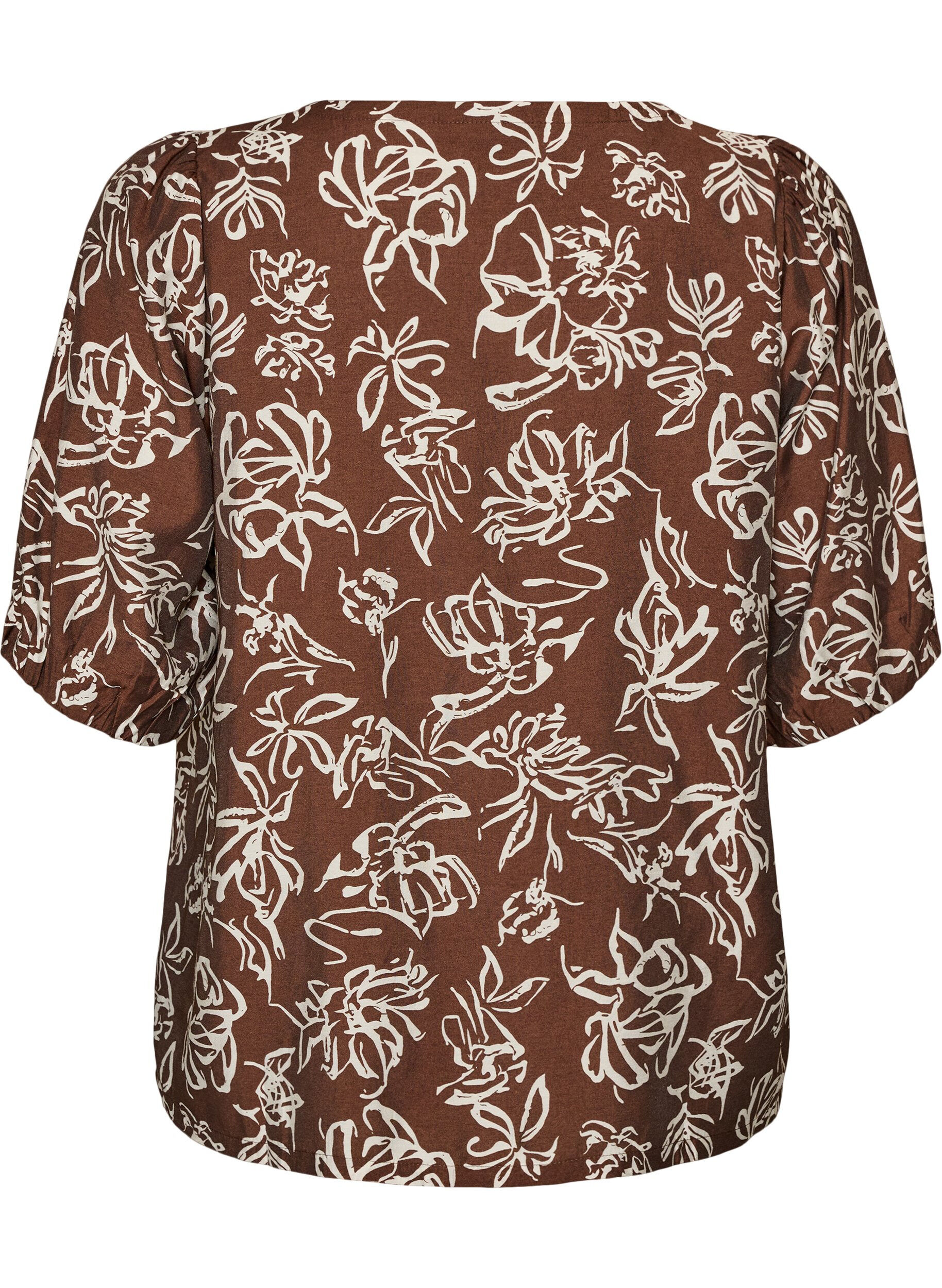 ZizziBlouse en viscose avec col en V, Marron, Packshot image number 1