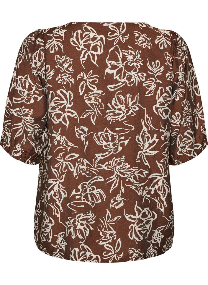 Blouse en viscose avec col en V, Marron, Packshot image number 1