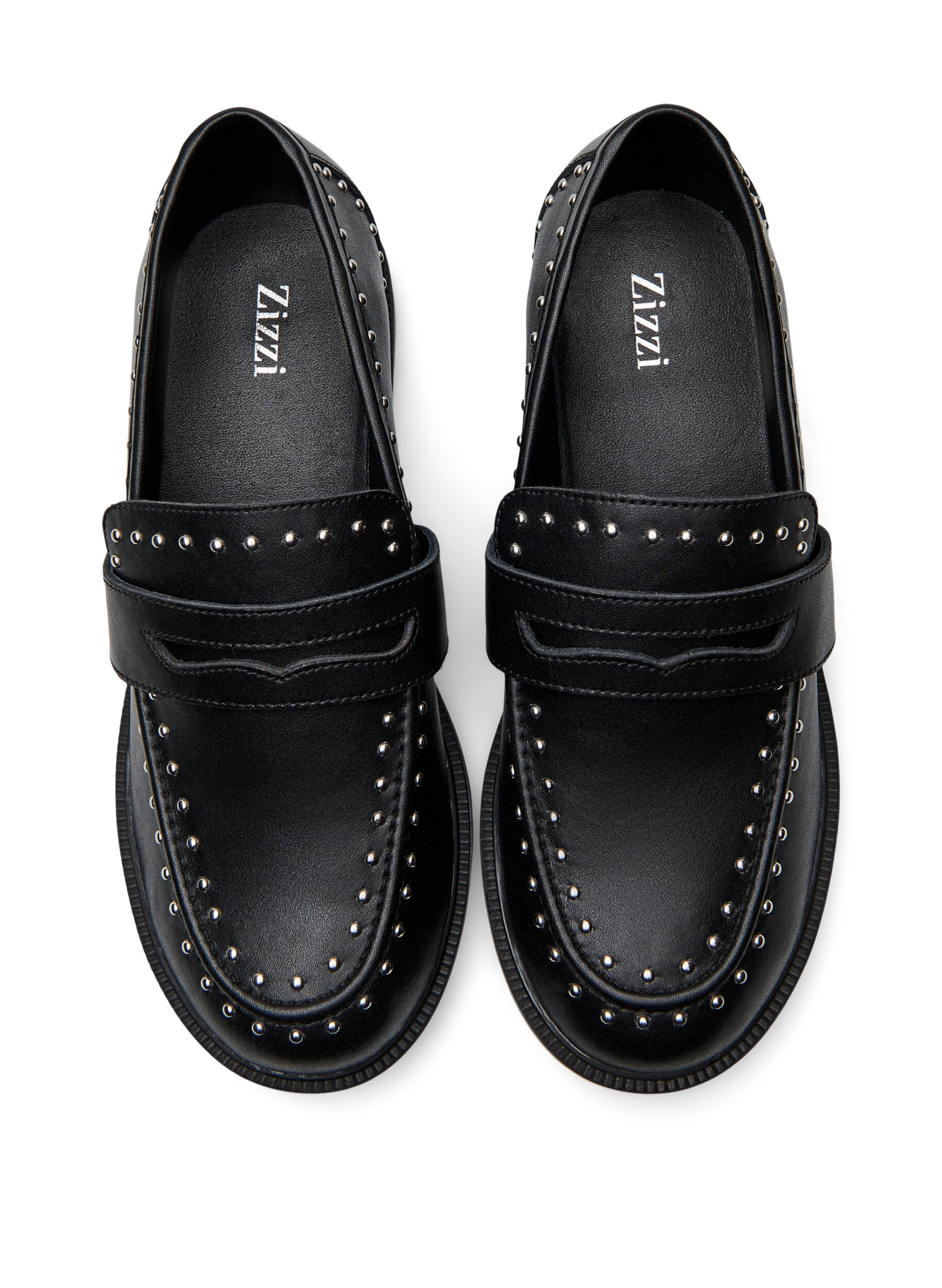 Zizzi Large - Mocassins en cuir avec clous, Noir, Packshot image number 2