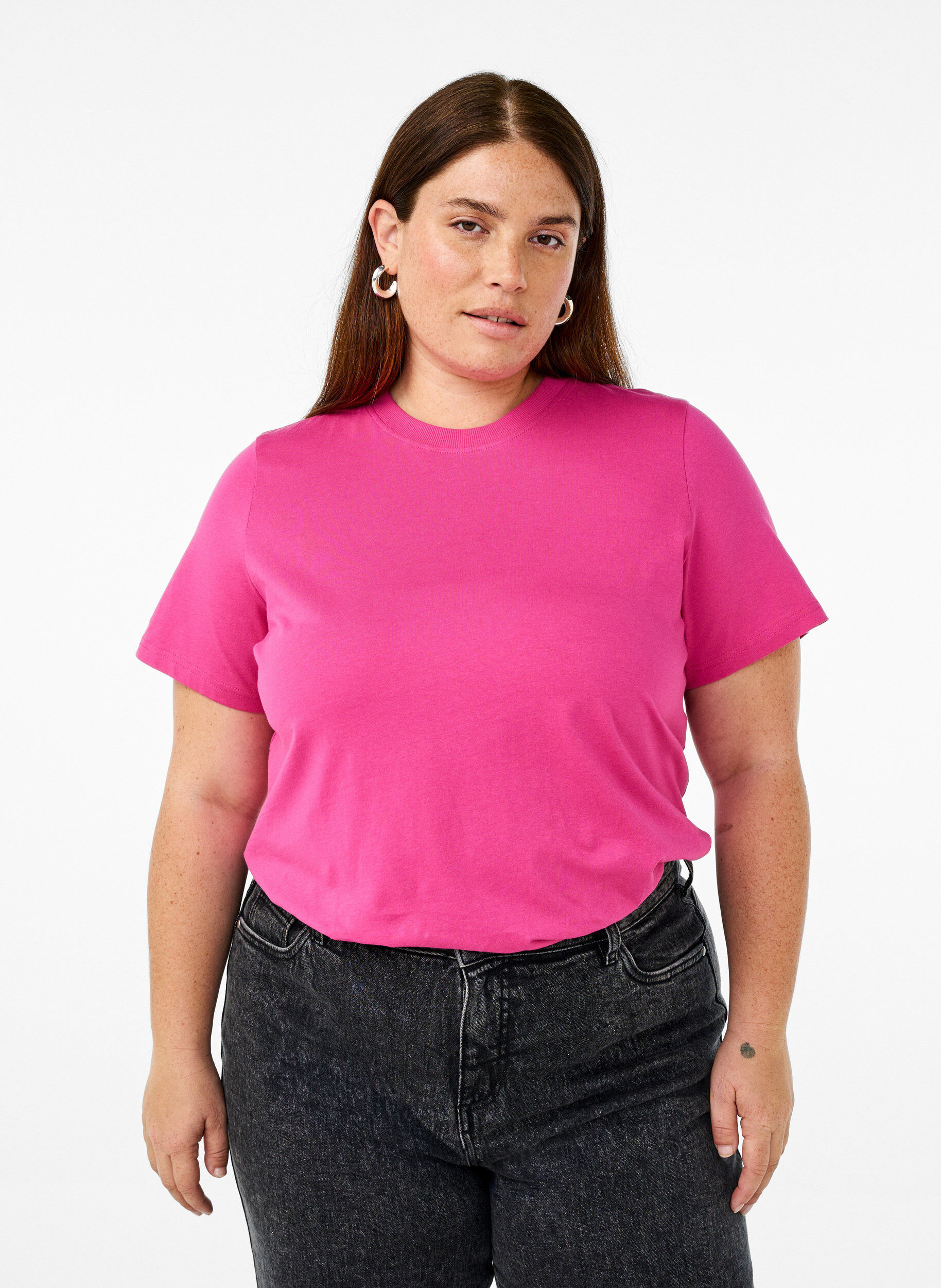 ZizziT-shirt basique en coton &agrave; col rond, Rose, Model image number 0