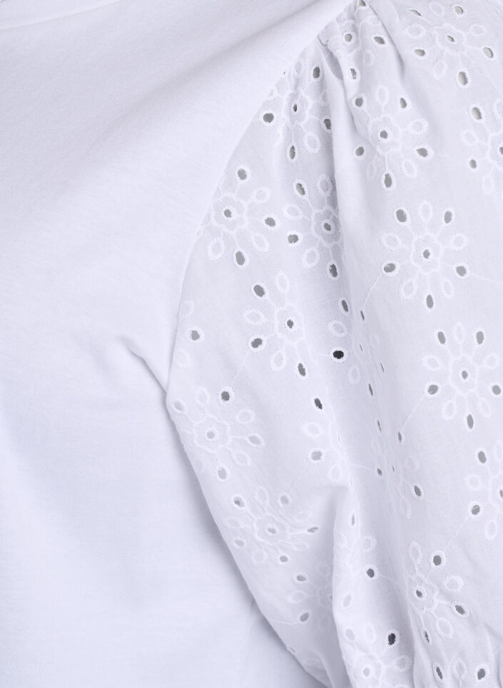 T-shirt avec des manches en broderie anglaise, Blanc, Packshot image number 3