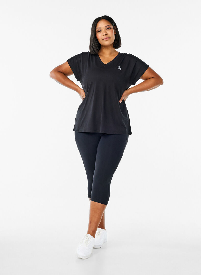 T-shirt de sport ample avec col en v, Noir, Model