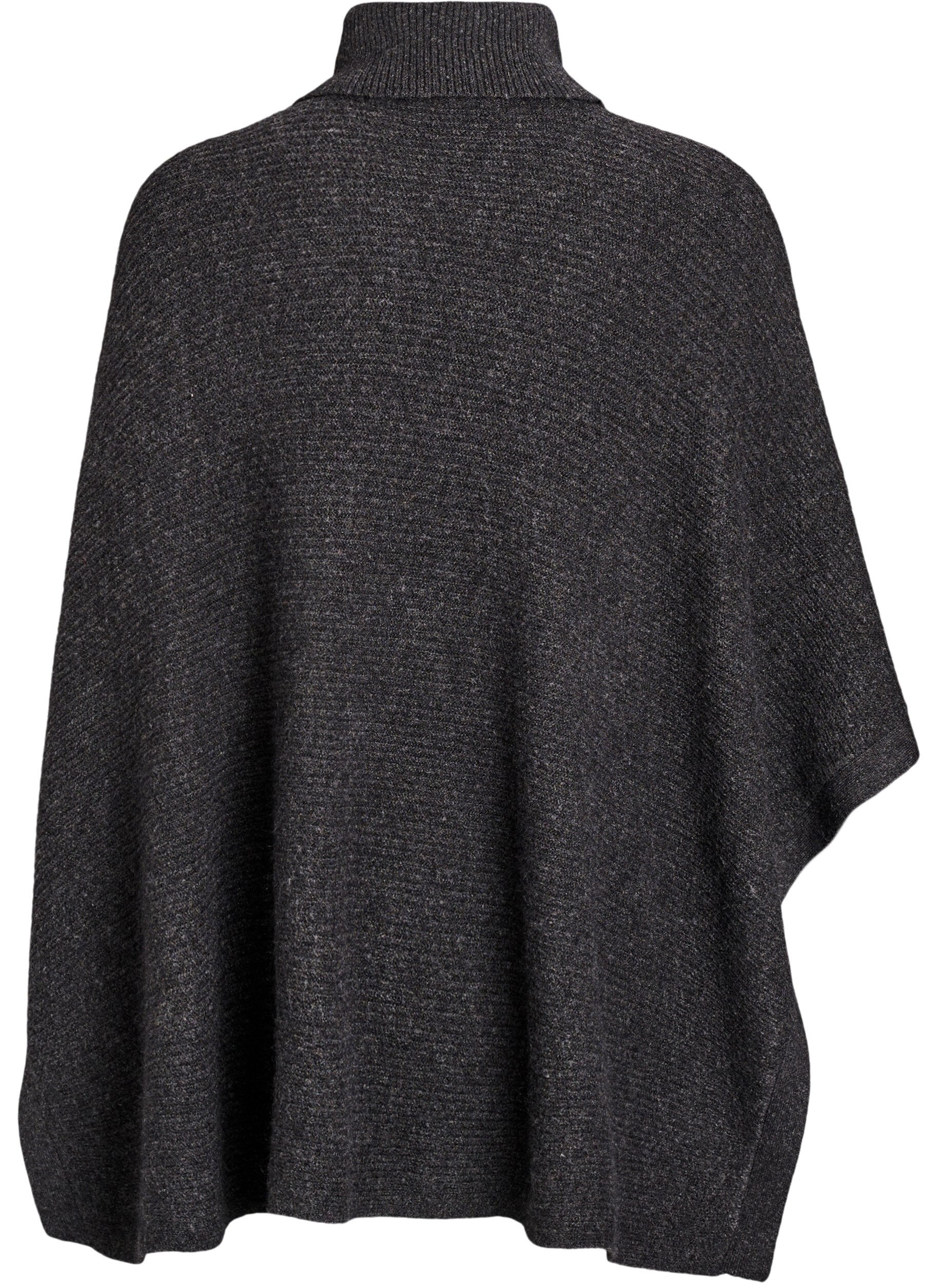 Zizzi Poncho &agrave; col roul&eacute; avec d&eacute;tail boutonn&eacute;, Gris anthracite, Packshot image number 1