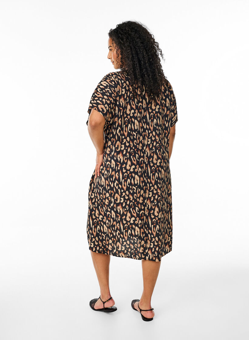 Robe &agrave; col en V en viscose, Noir, Model image number 2