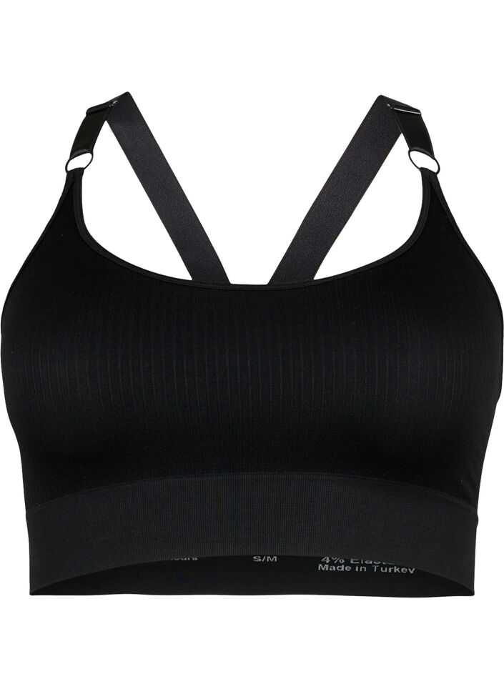 Seamless Sport-BH in Ripp-Qualität, Black, Packshot image number 0
