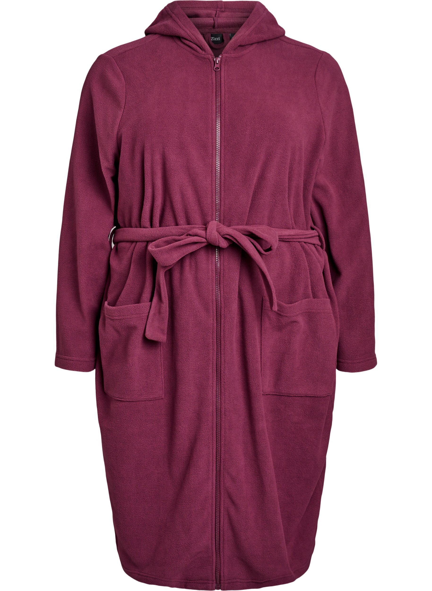 Zizzi Peignoir avec fermeture &eacute;clair et capuche, Bordeaux fonc&eacute;, Packshot image number 0