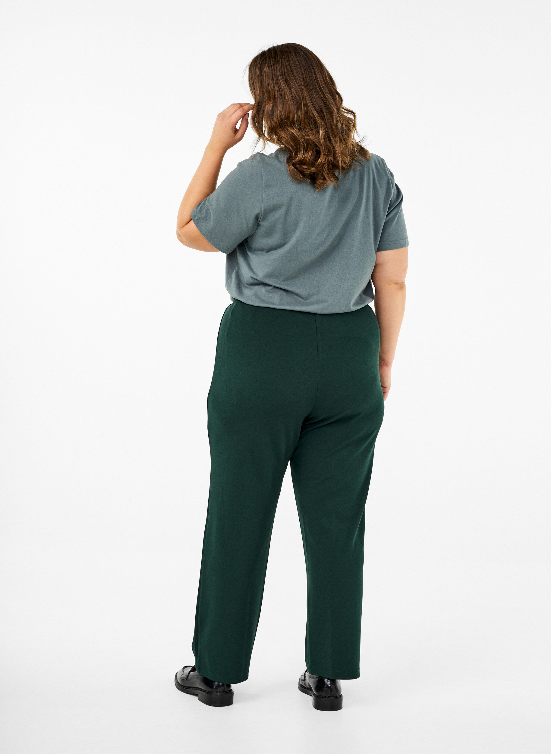 Zizzi Pantalon &agrave; coupe droite, Vert fonc&eacute;, Model image number 1