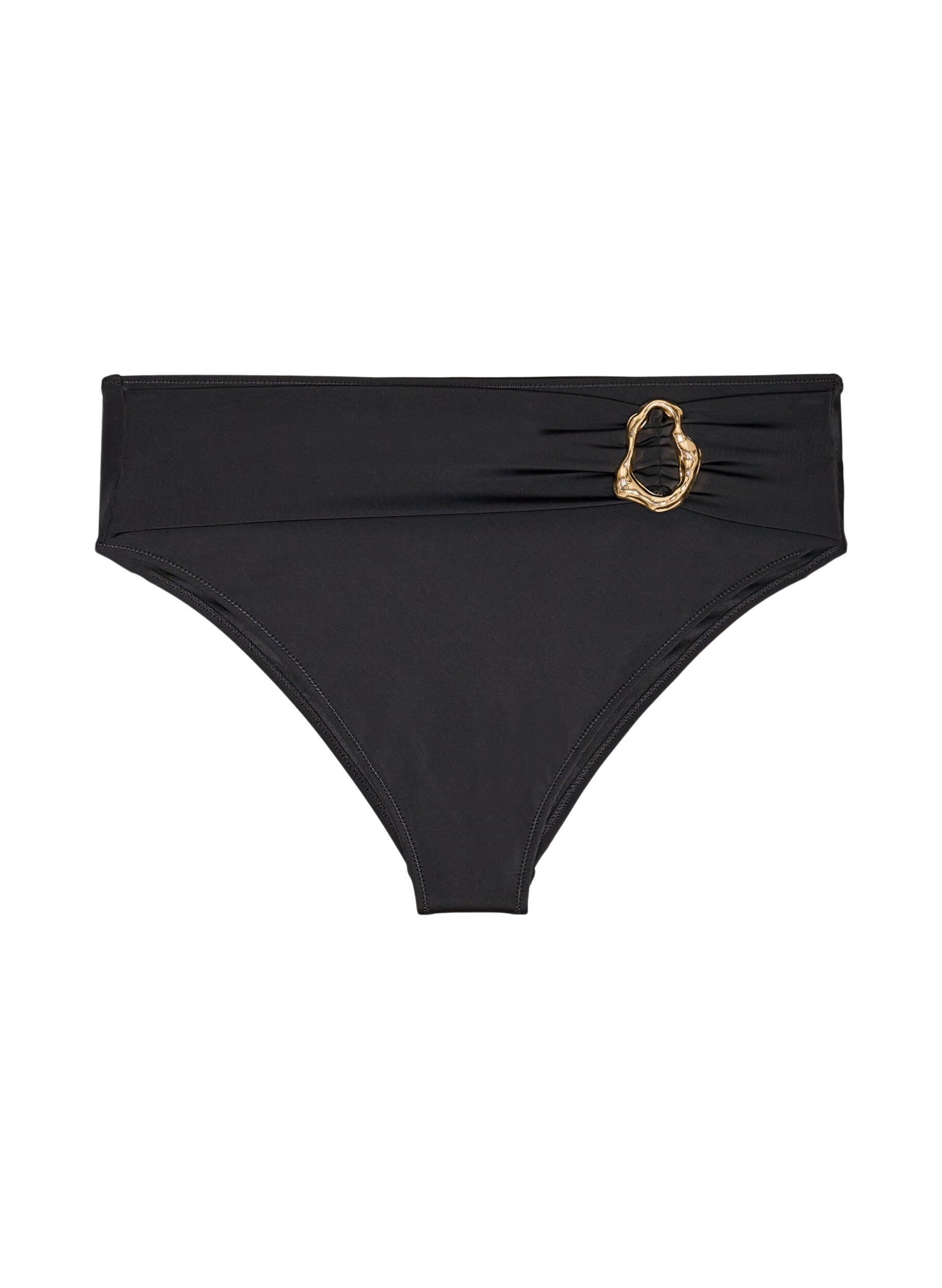 ZizziBas de bikini Tai taille haute avec d&eacute;tail dor&eacute;, Noir, Packshot image number 0