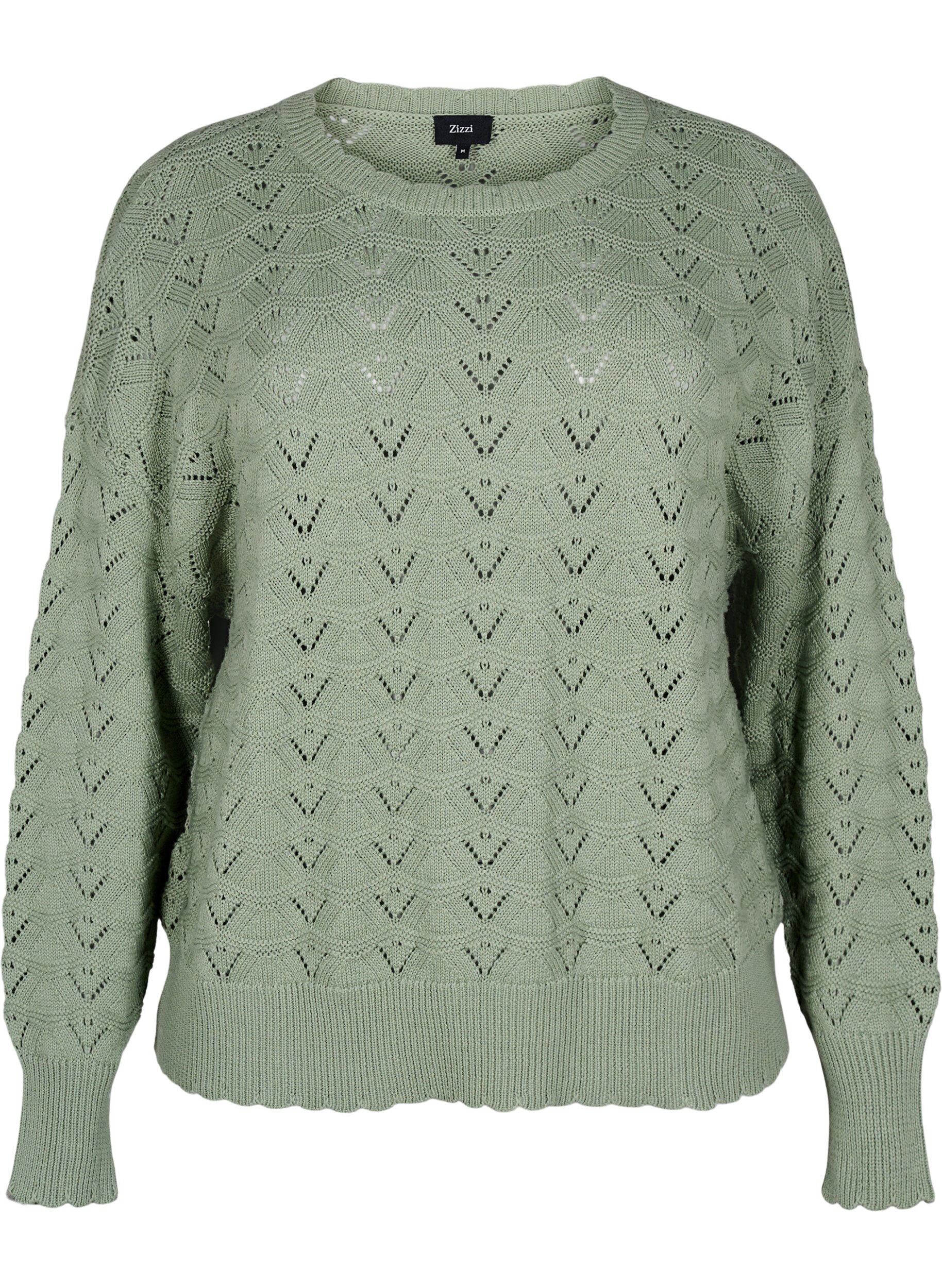 Zizzi Strickbluse mit Lochmuster und langen &Auml;rmeln, Green Bay, Packshot image number 0