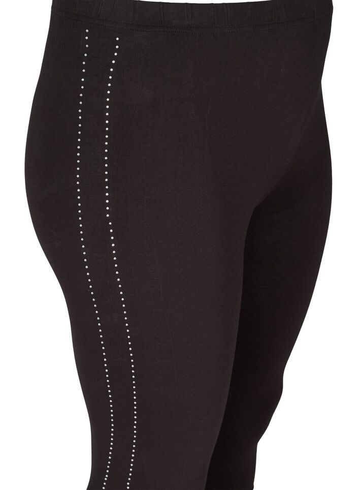 Leggings en viscose avec strass sur le côté, Black, Packshot image number 2