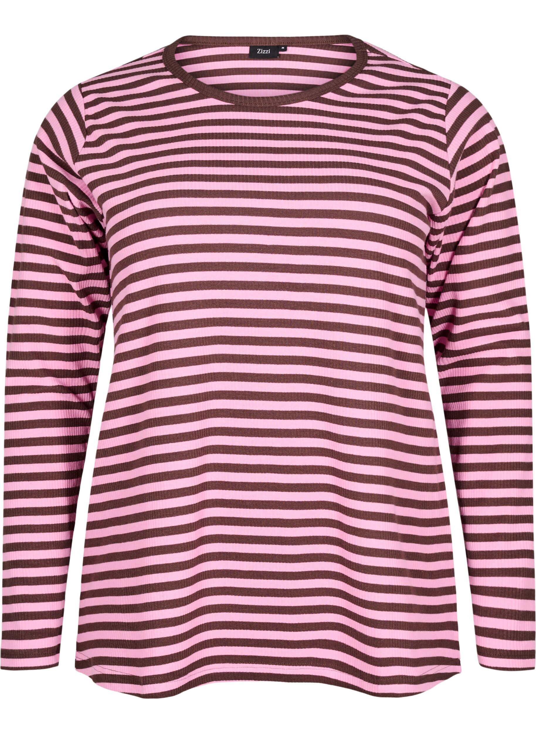 ZizziGestreifte Bluse mit langen &Auml;rmeln, Pink, Packshot image number 0