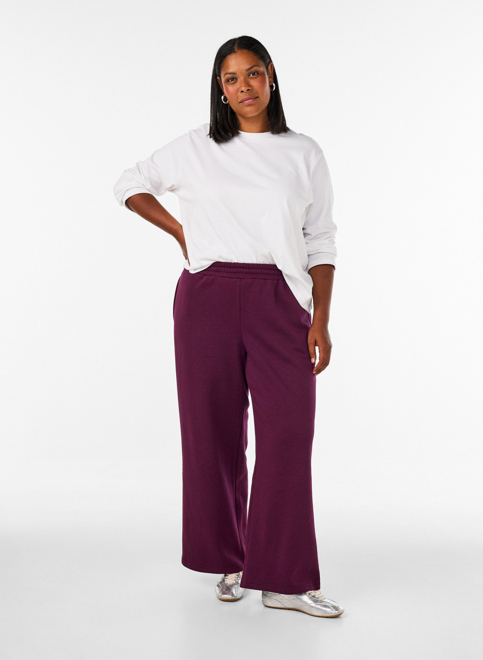 ZizziPantalon de jogging taille haute avec coupe ample, Violet, Model image number 0