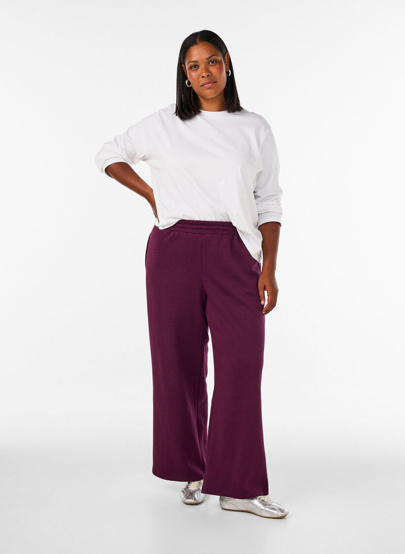 Pantalon de jogging taille haute avec coupe ample, Violet, Model image number 0