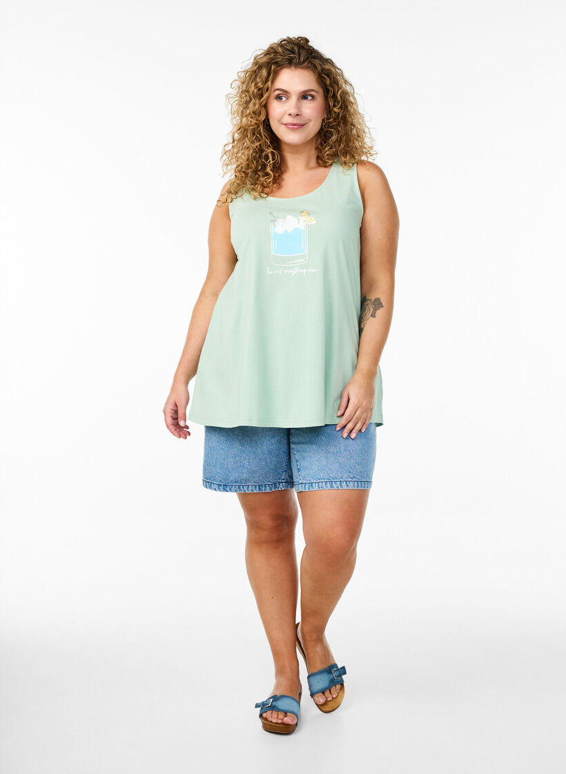 Top en coton avec forme en A, Vert, Model image number 1