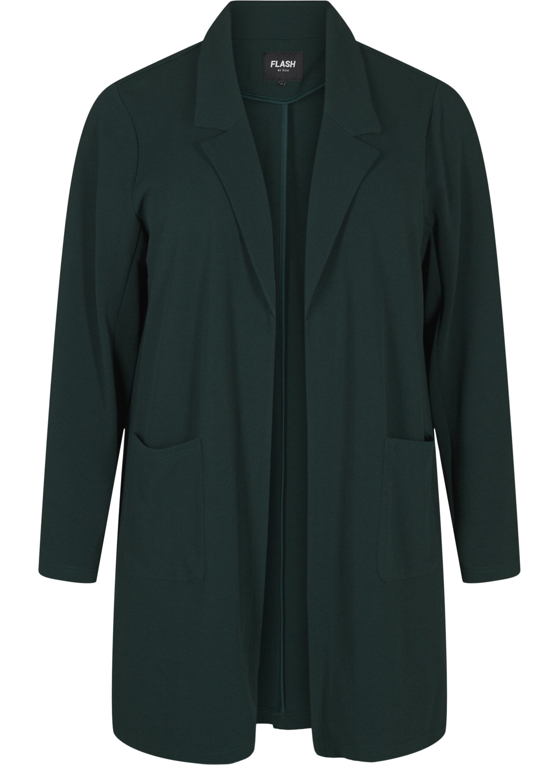 ZizziBlazer long avec des poches, Vert fonc&eacute;, Packshot image number 0