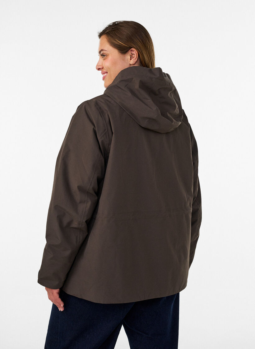 Veste d'hiver imperm&eacute;able avec capuche amovible, Marron, Model image number 2