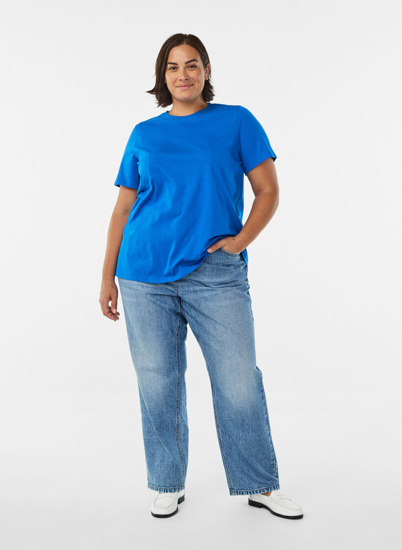 T-shirt basique en coton &agrave; col rond, Bleu, Model image number 1