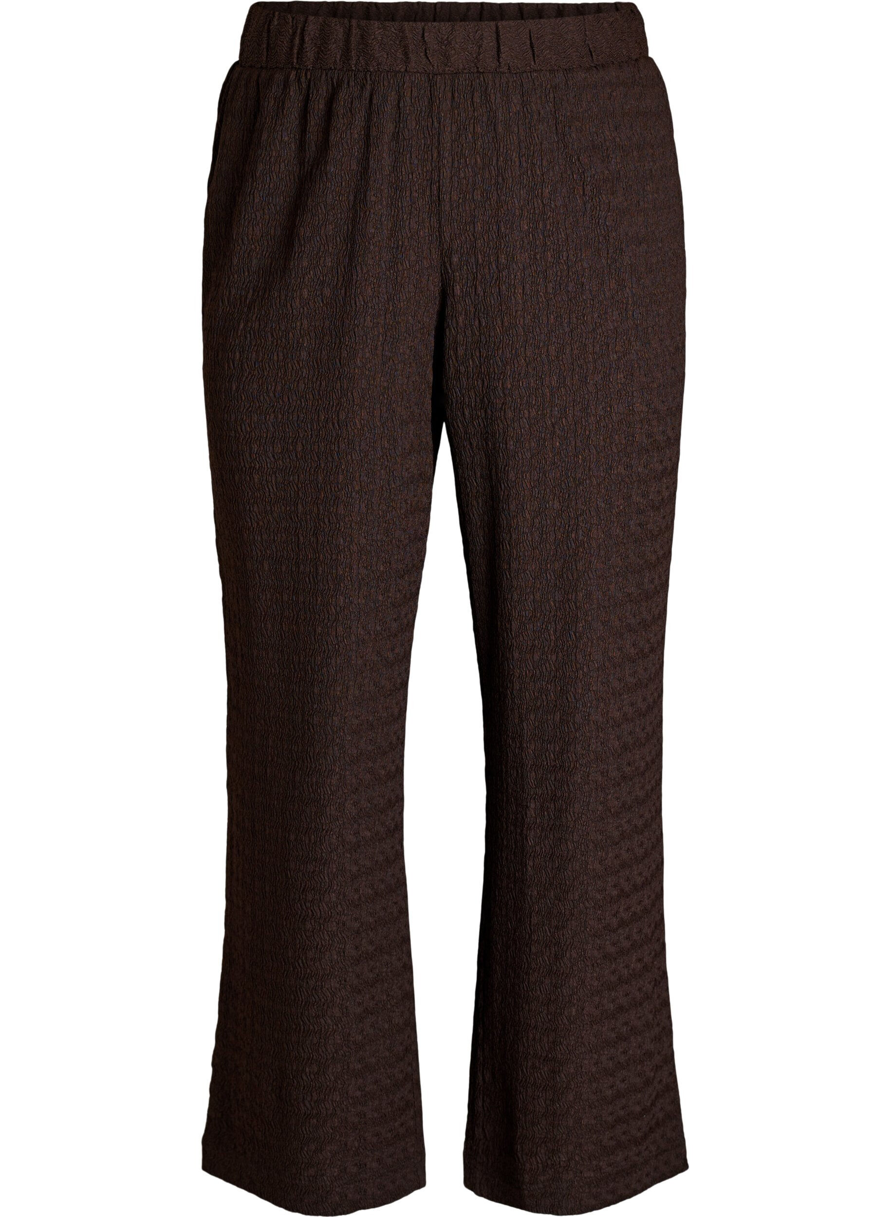 Zizzi Pantalon avec texture ondul&eacute;e, Marron, Packshot image number 0