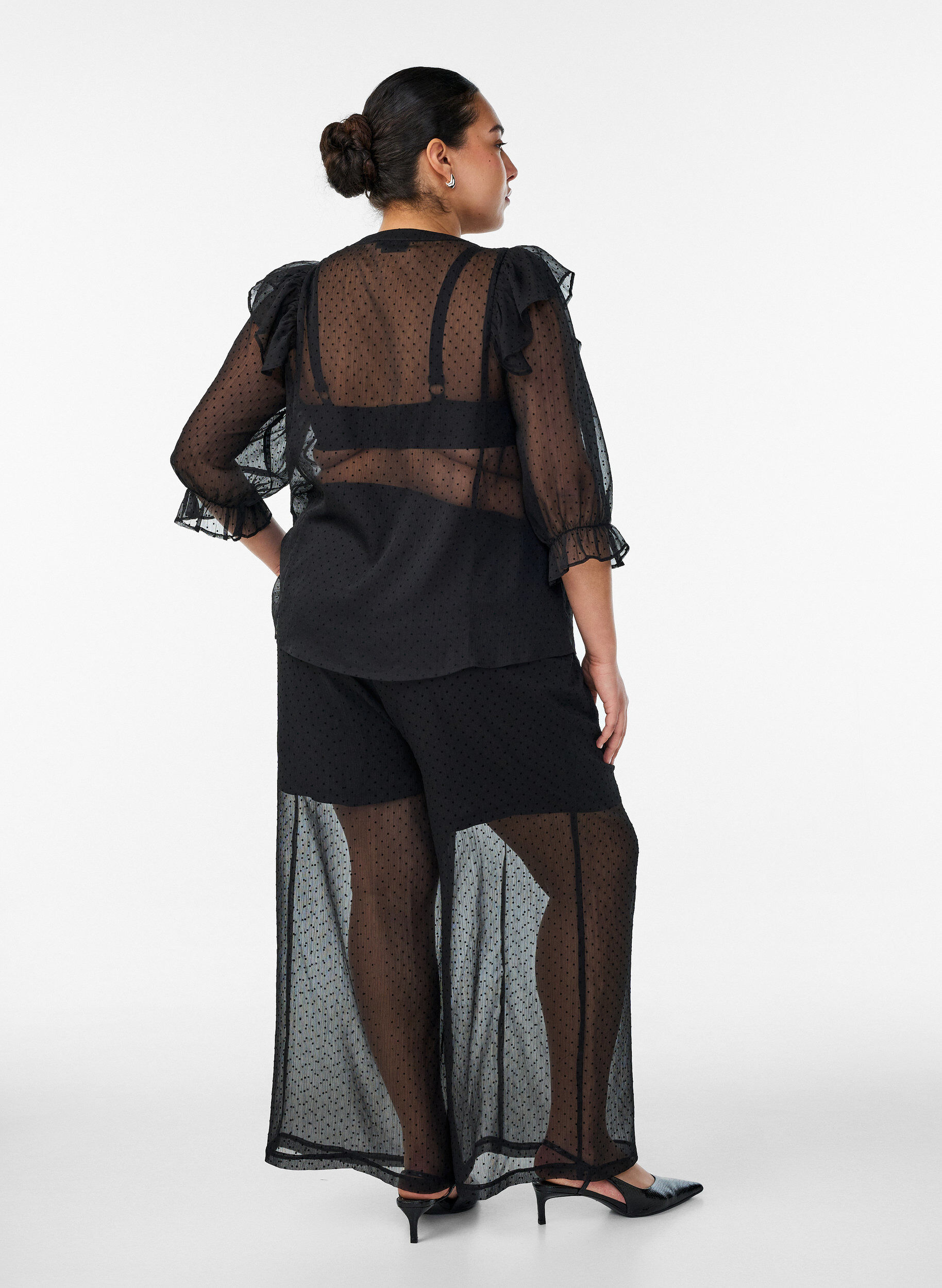 ZizziLockere Hose aus Chiffon mit Punkten, Schwarz, Model image number 1