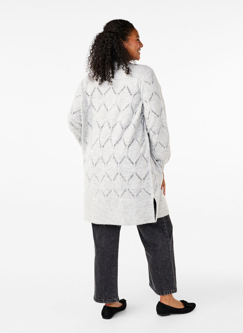 Cardigan en maille à manches longues, Light Grey Melange, Model image number 1