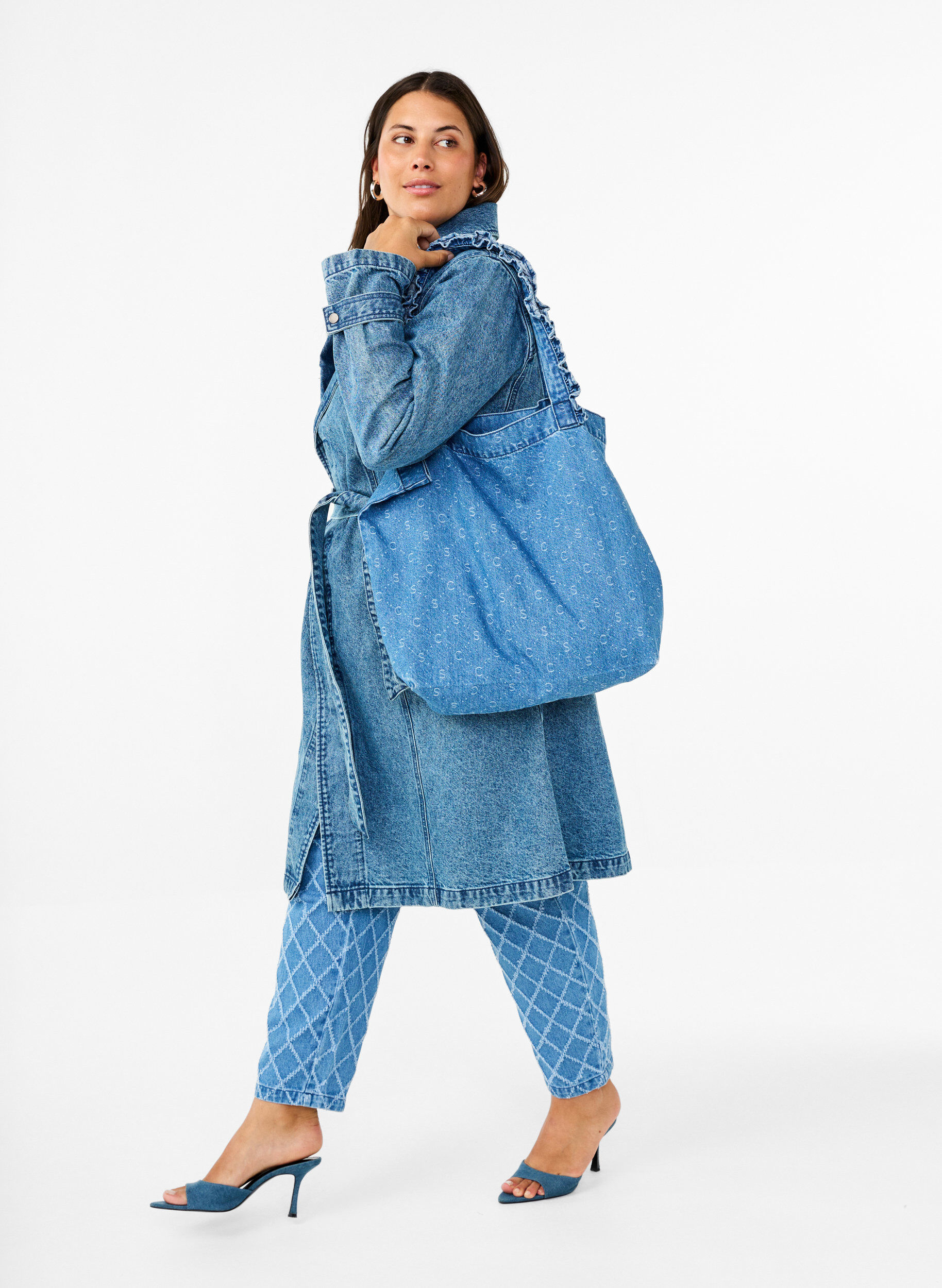 Zizzi Sac cabas en jean, Light Blue Denim, Model image number 0