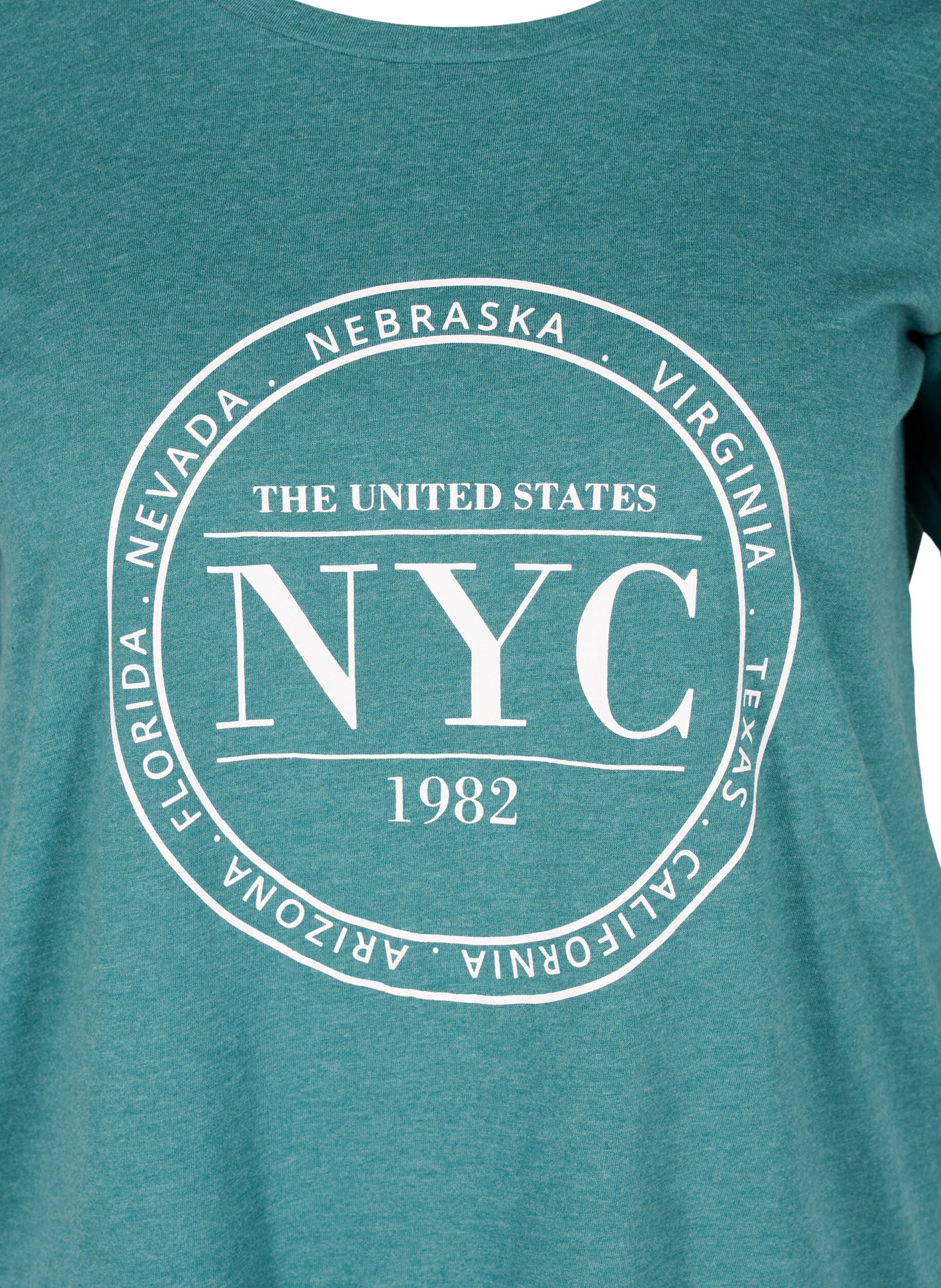 Zizzi T-shirt chin&eacute; avec imprim&eacute; et manches courtes, Pacific Mel., Packshot image number 2