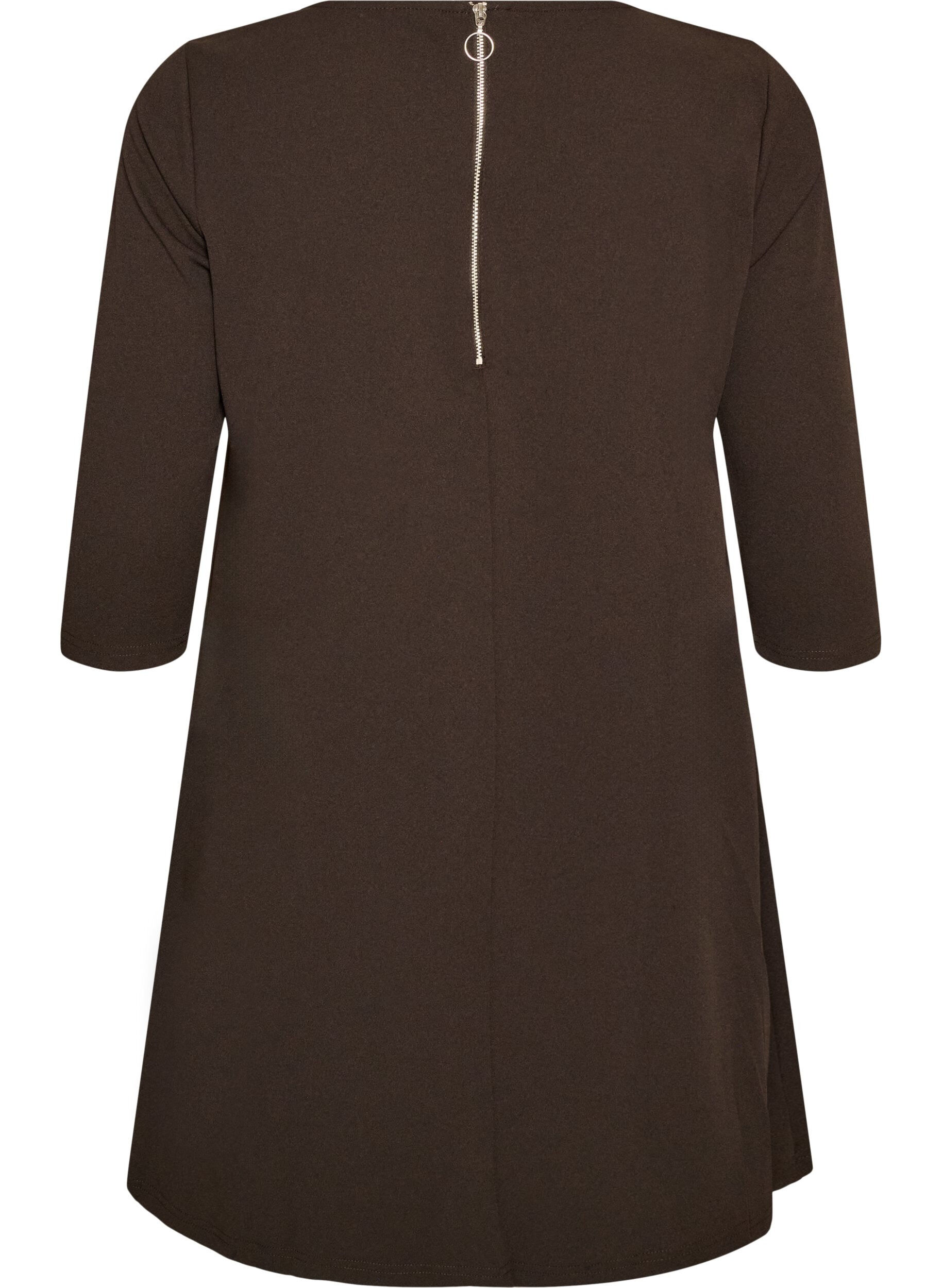ZizziKurzes Kleid in A-Linien-Form und mit 3/4-&Auml;rmeln, Braun, Packshot image number 1