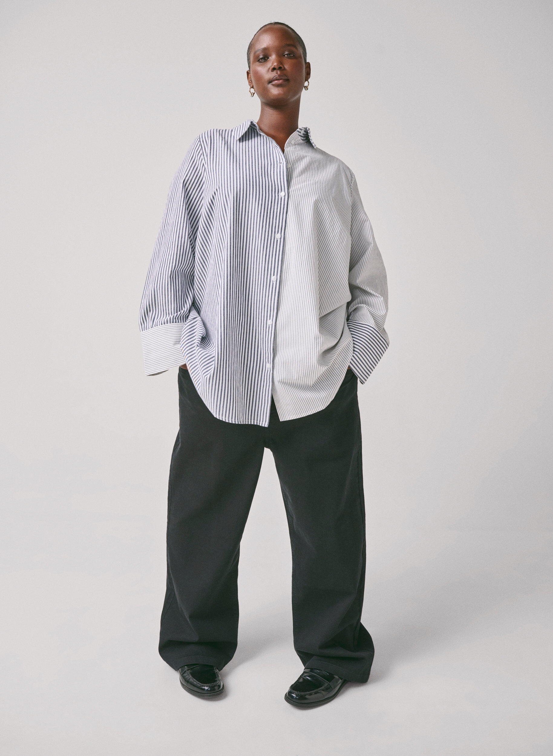 Zizzi Chemise &agrave; manches longues avec rayures, Lava Smoke Stripe, Image image number 1