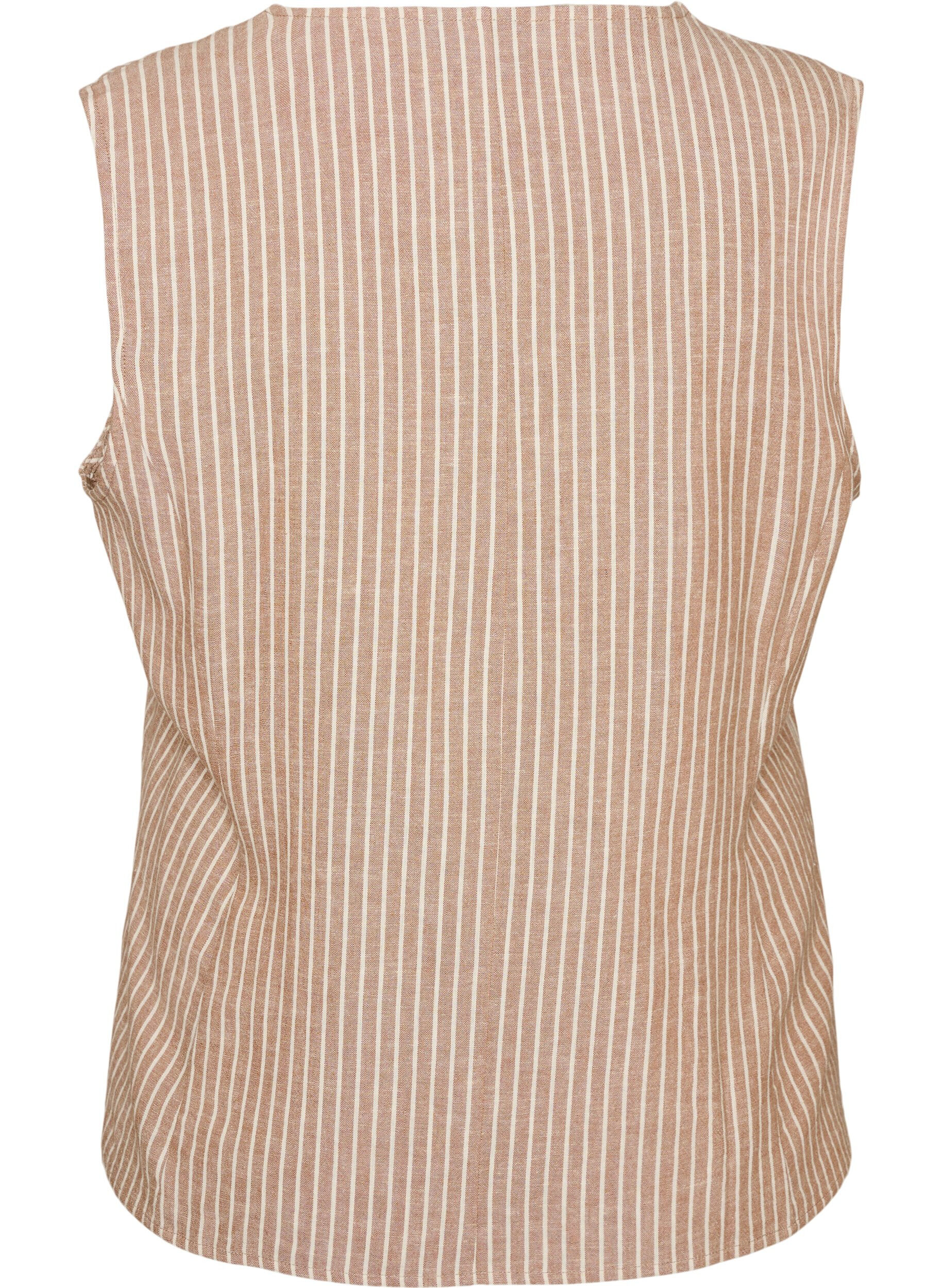 ZizziGestreifte Weste aus Leinen und Viskose, Beige, Packshot image number 1