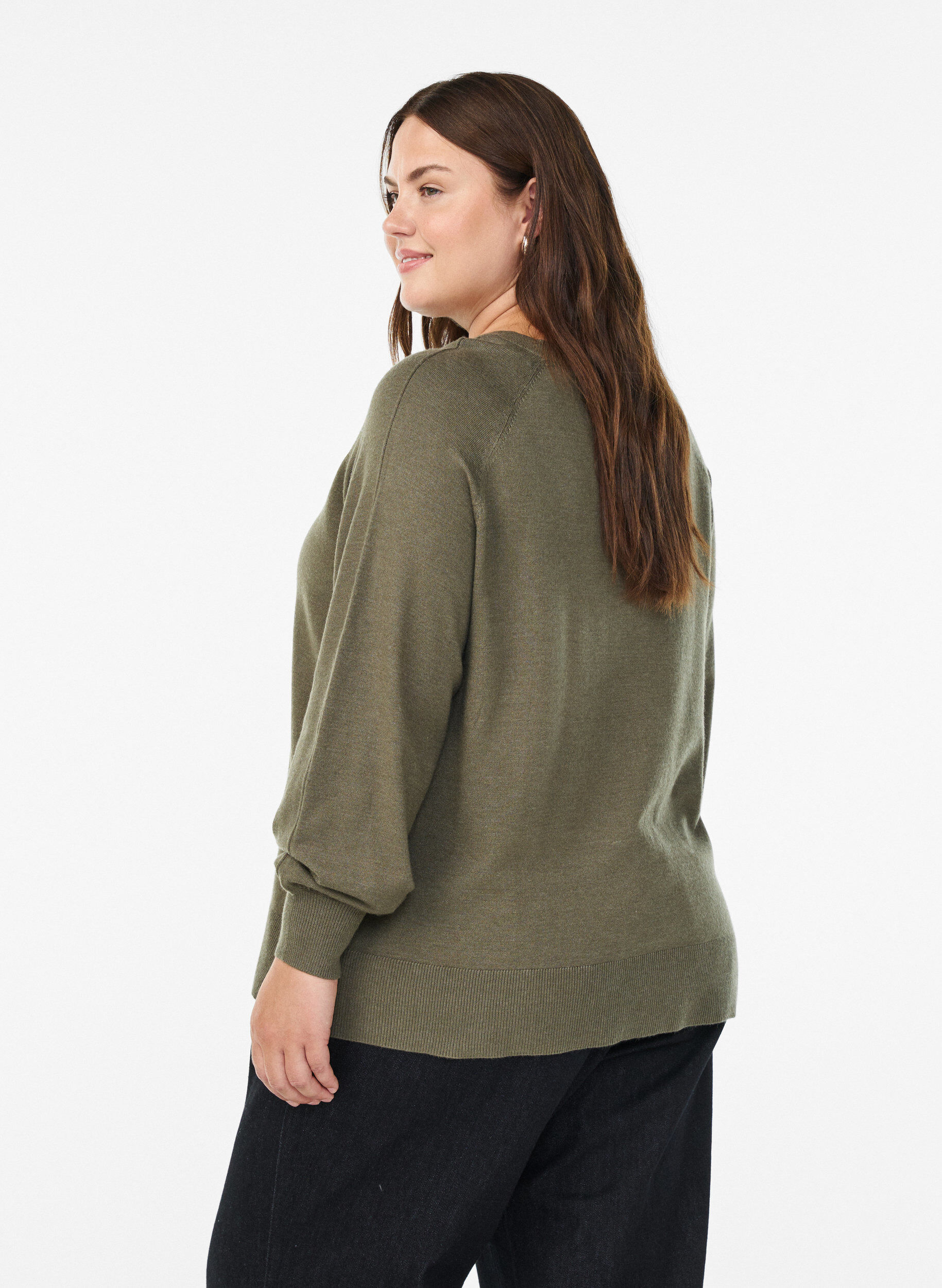 Zizzi Strickbluse mit Mittelnaht und Raglan&auml;rmeln, Gr&uuml;n, Model image number 2