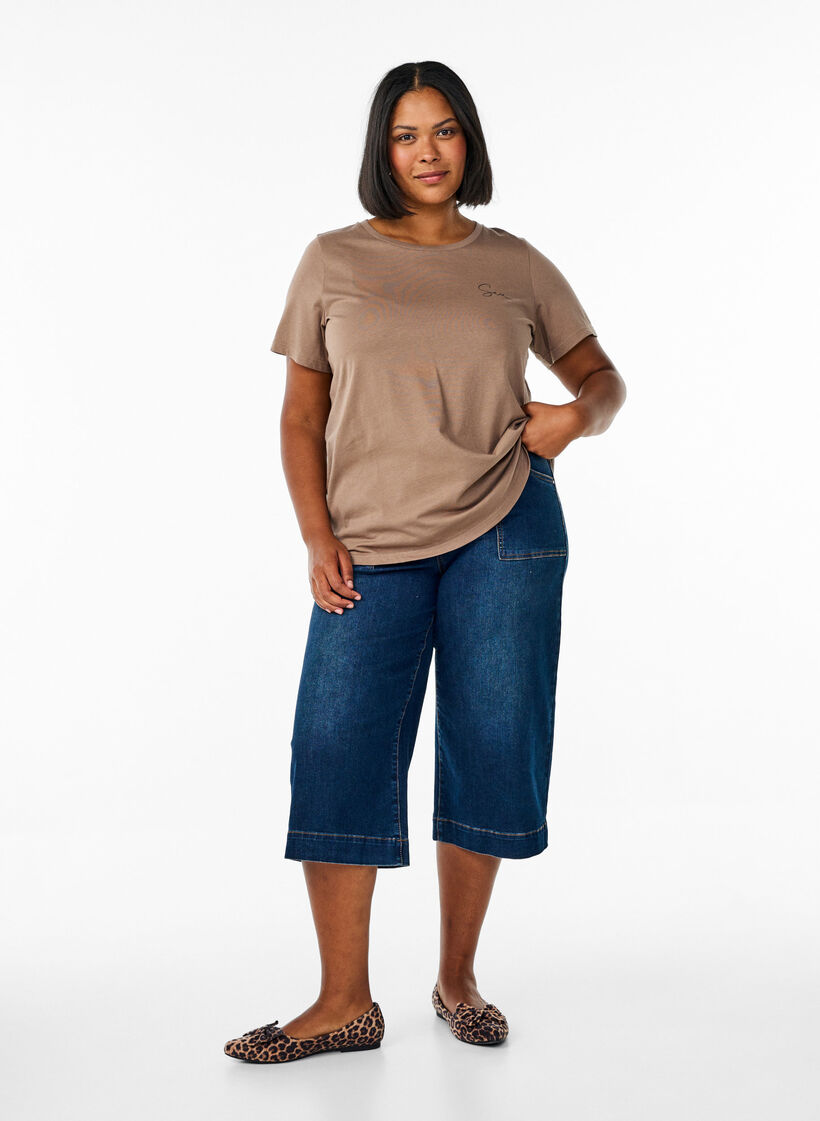 T-shirt avec des imprimés sur le devant et au dos, Marron, Model image number 1