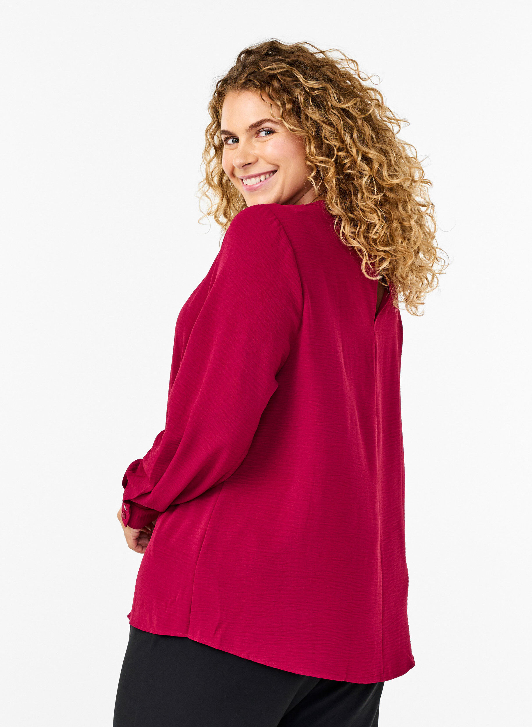 Zizzi Chemisier avec d&eacute;tail en dentelle, Red Plum, Model image number 1