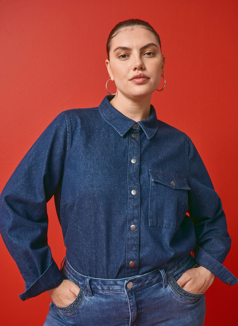 Veste en jean avec poche de poitrine, Unwashed Denim, Image image number 0