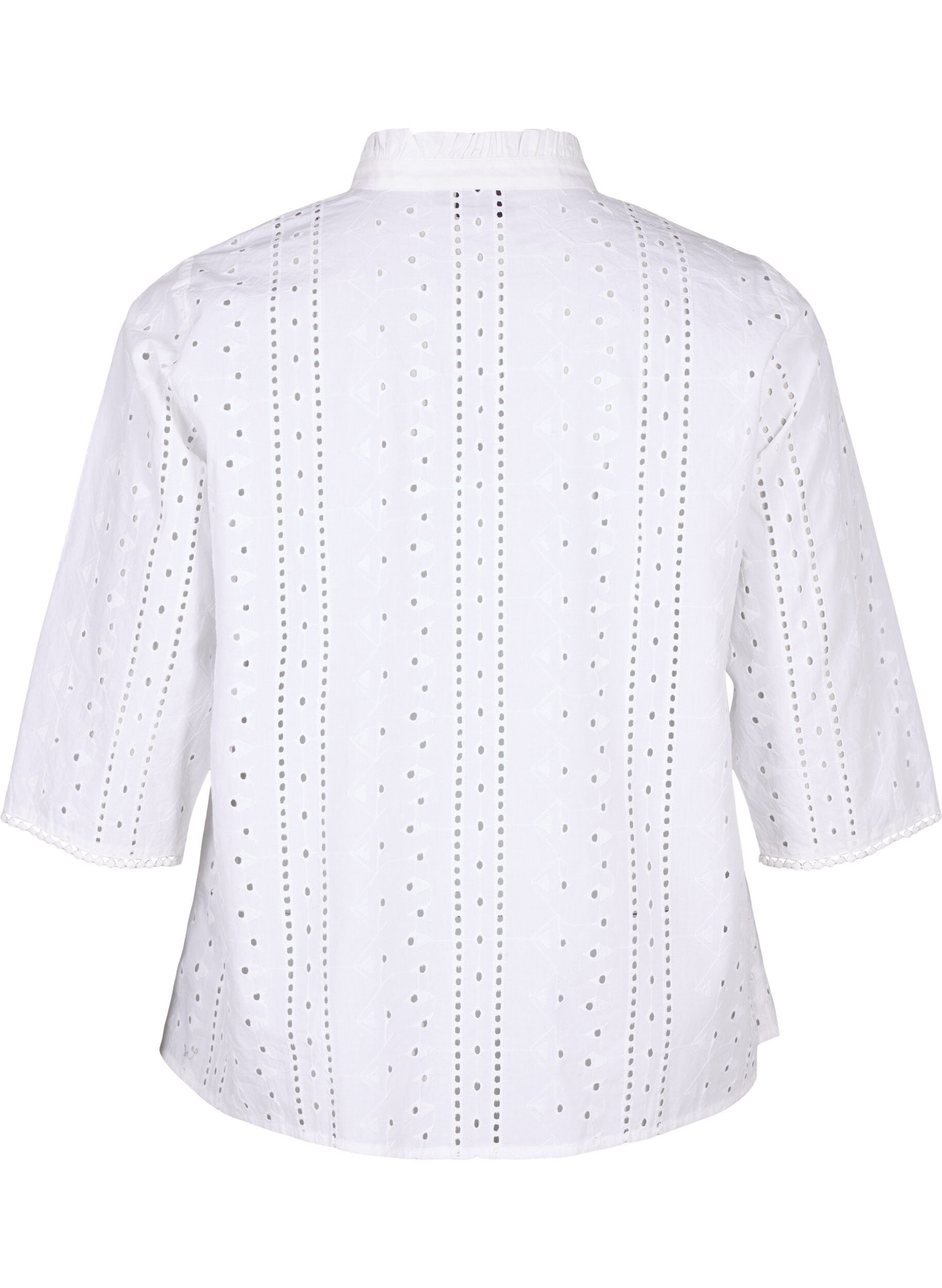 Zizzi Chemise en coton avec un motif &agrave; trous, Bright White, Packshot image number 1