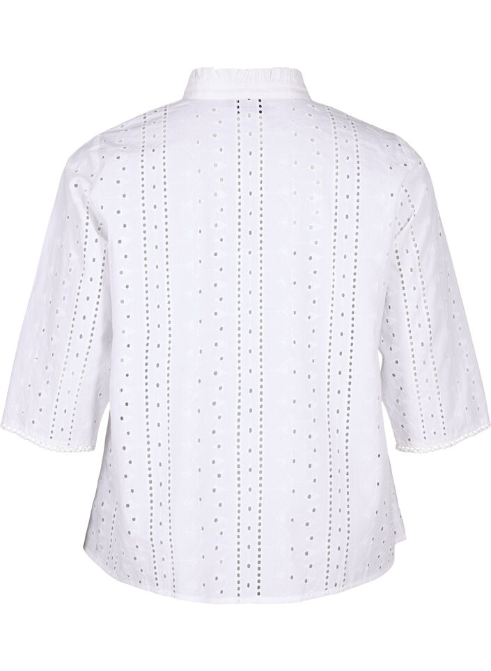 Baumwollshirt mit Lochmuster, Bright White, Packshot image number 1