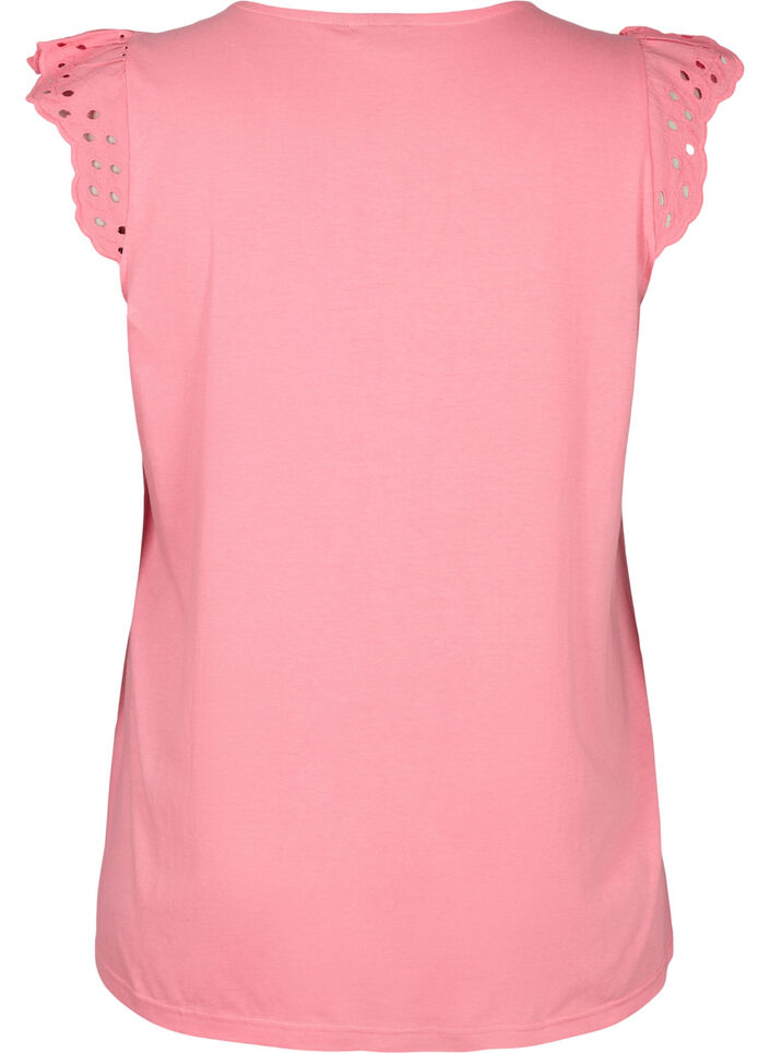 T-shirt en coton biologique avec broderie anglaise, Strawberry Pink , Packshot image number 1