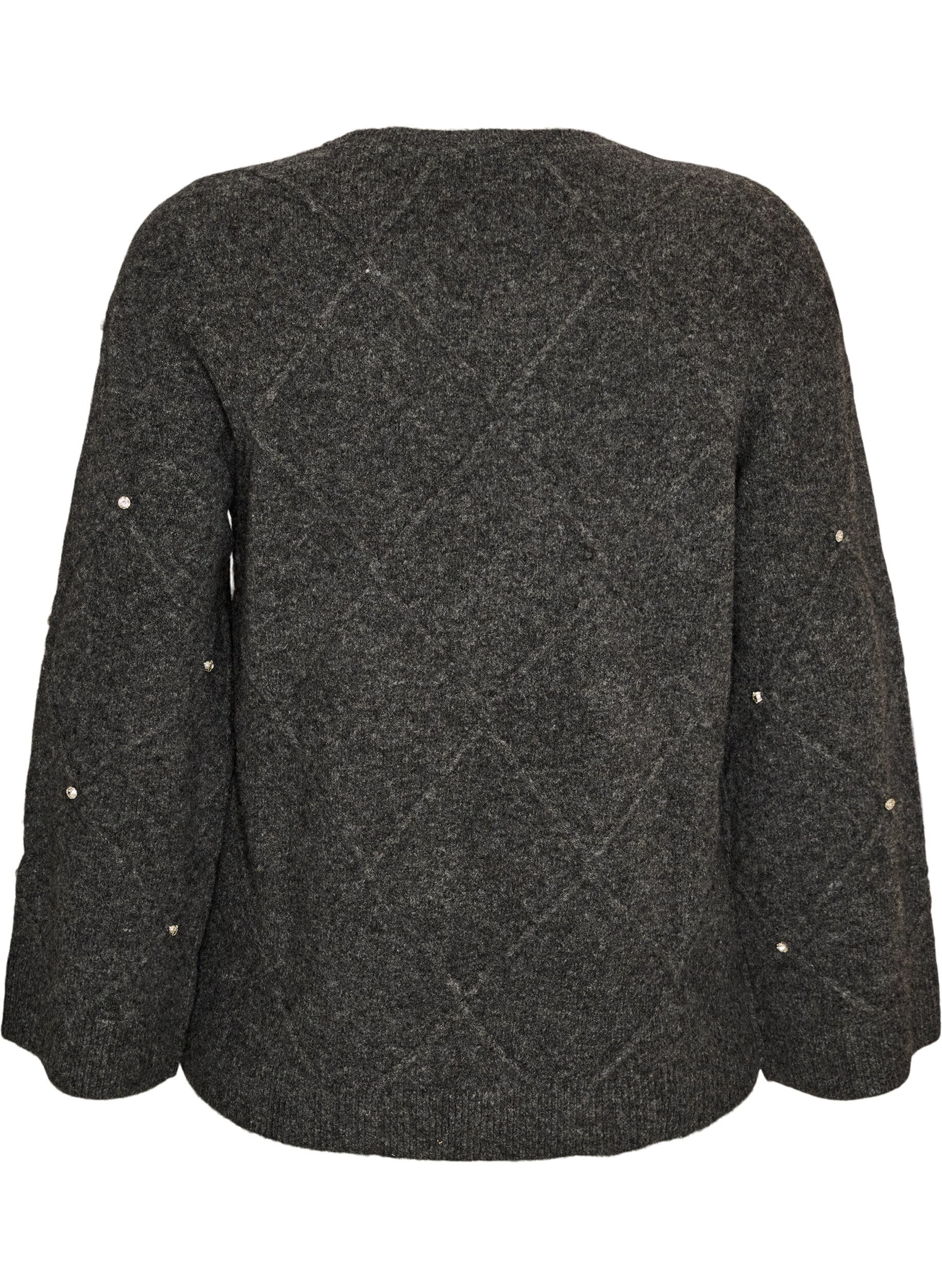 ZizziBlouse en maille avec strass et motif &agrave; losanges, Gris anthracite, Packshot image number 1