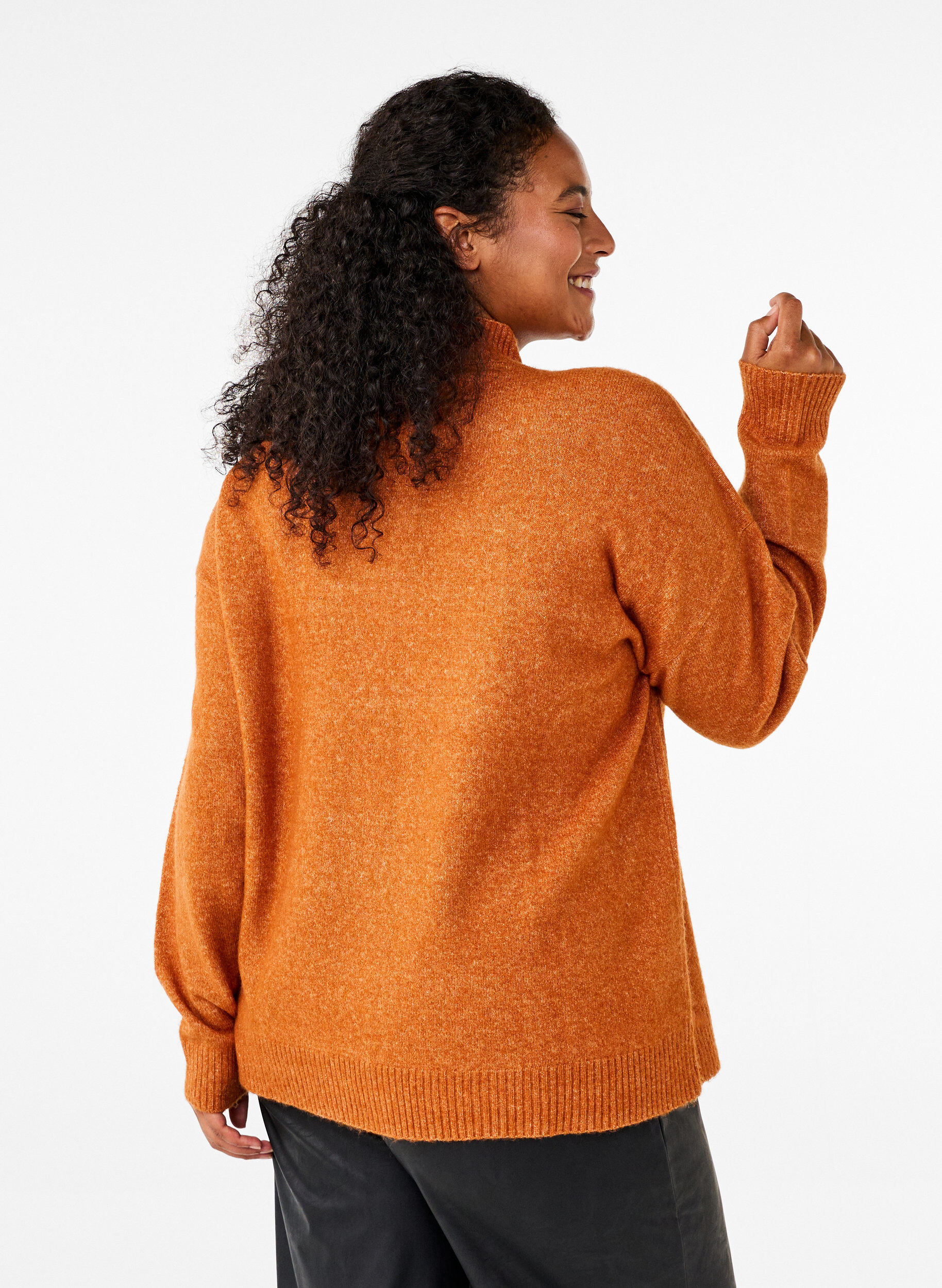 Zizzi Gestrickte Wollbluse mit hohem Kragen, Autumnal Mel., Model image number 1